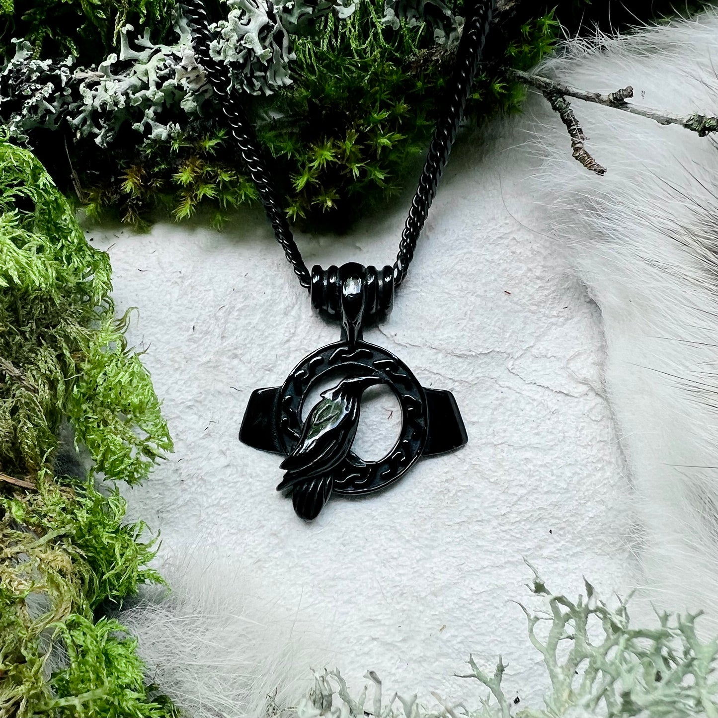 Necklace - raven and Caim in black steel