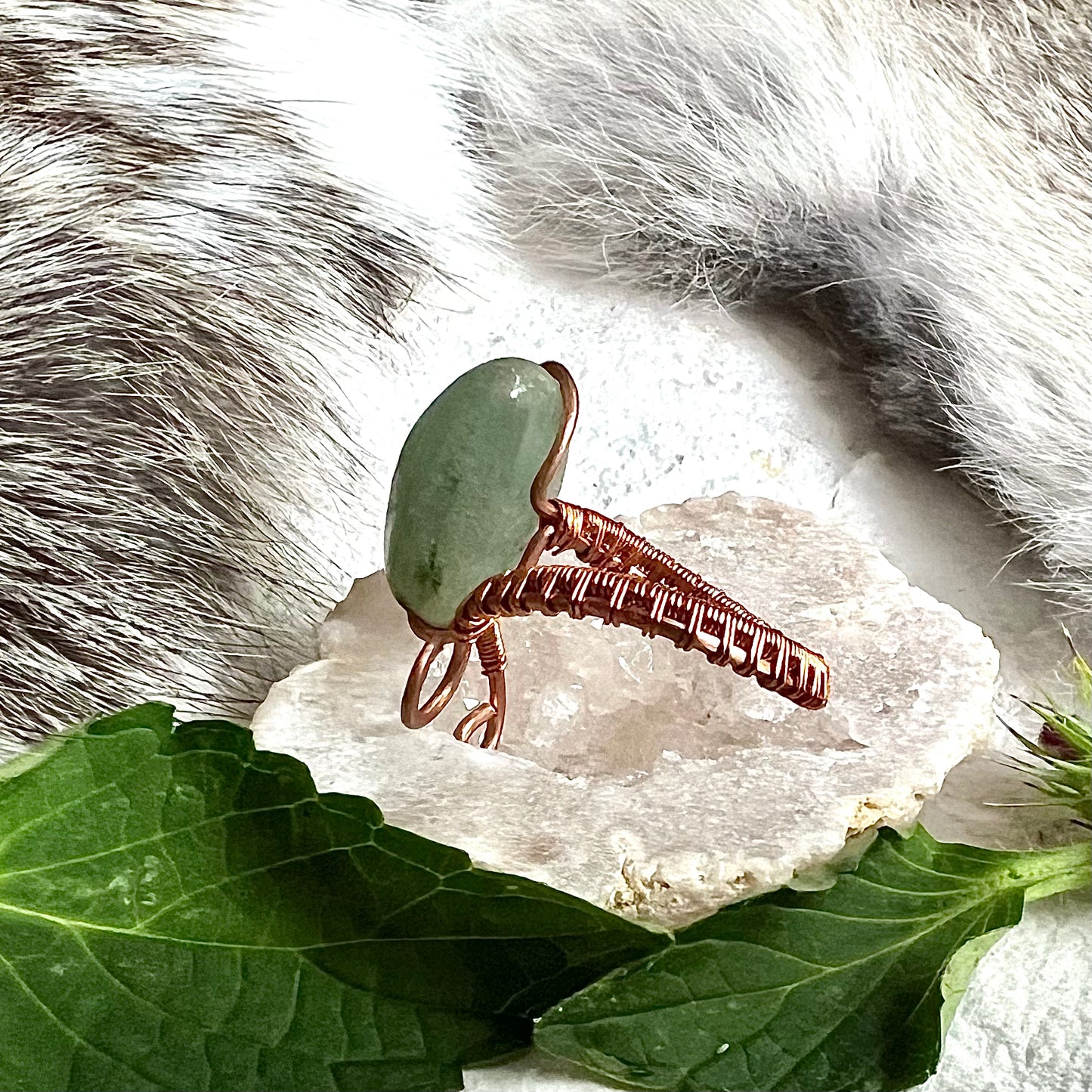 Ring - Green jasper and twisted copper wire