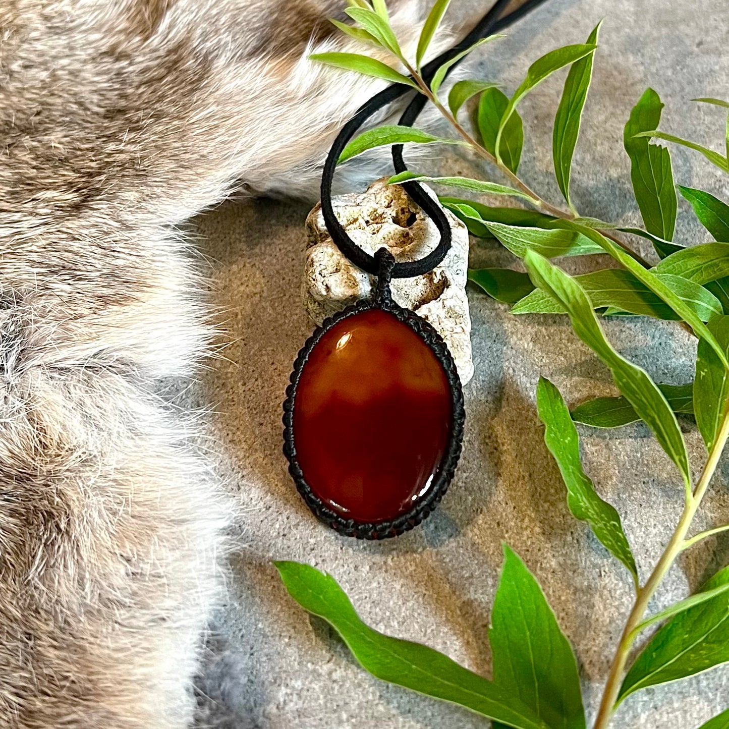 Necklace with large bound carnelian