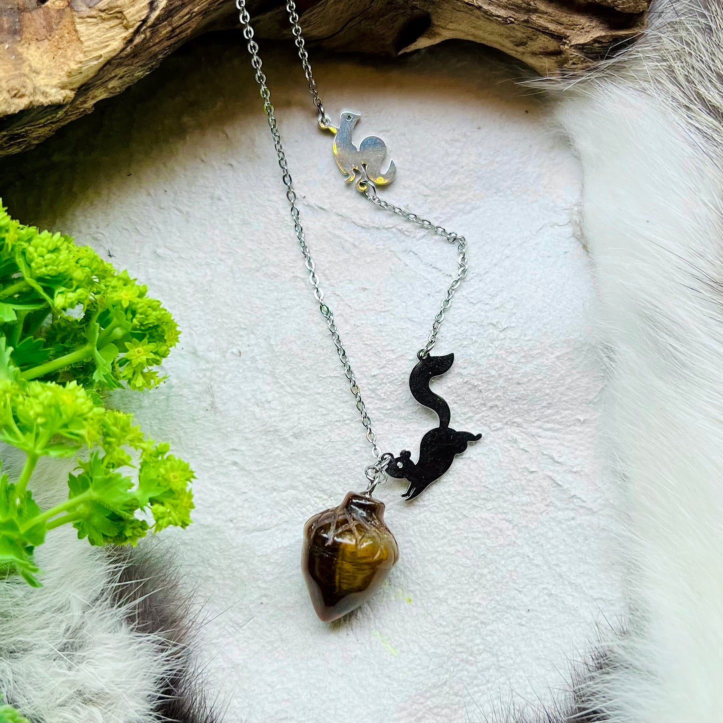 Necklace - Squirrels with Tiger's Eye Acorns