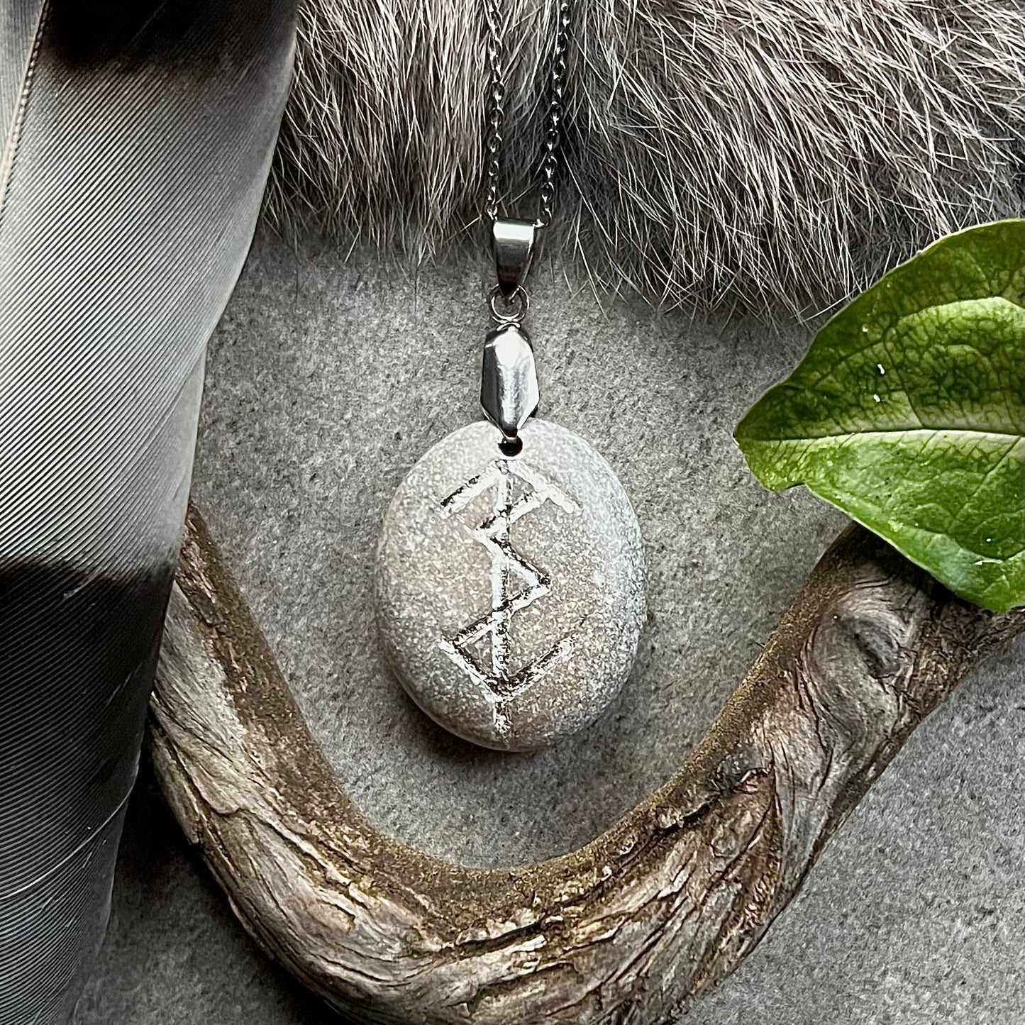 Necklace with hand-carved bind rune for self-strengthening in genuine silver