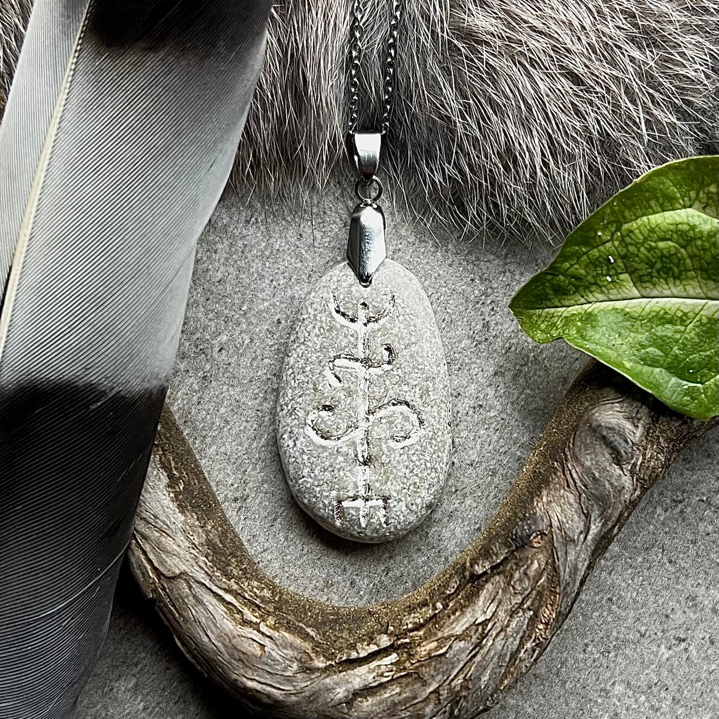 Necklace with hand-carved magic wand 'Thekkur' for friendship in sterling silver