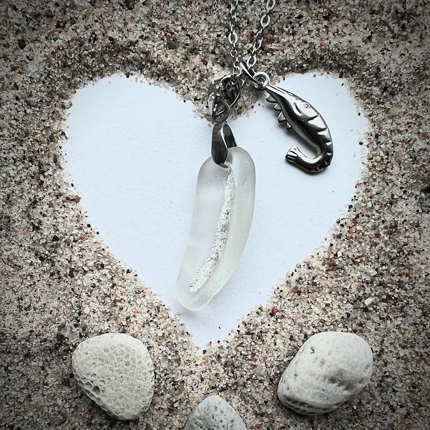 Necklace of Swedish beach glass and silver