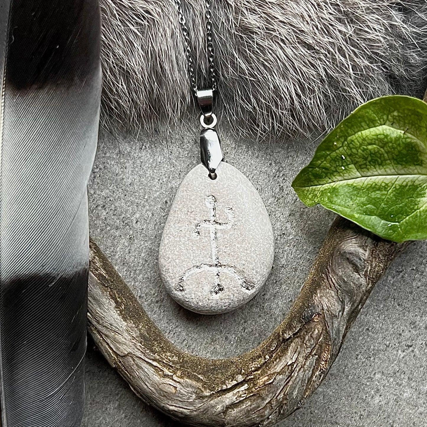 Necklace with hand-carved magic wand 'Kaupaloki' in genuine silver, for success in business