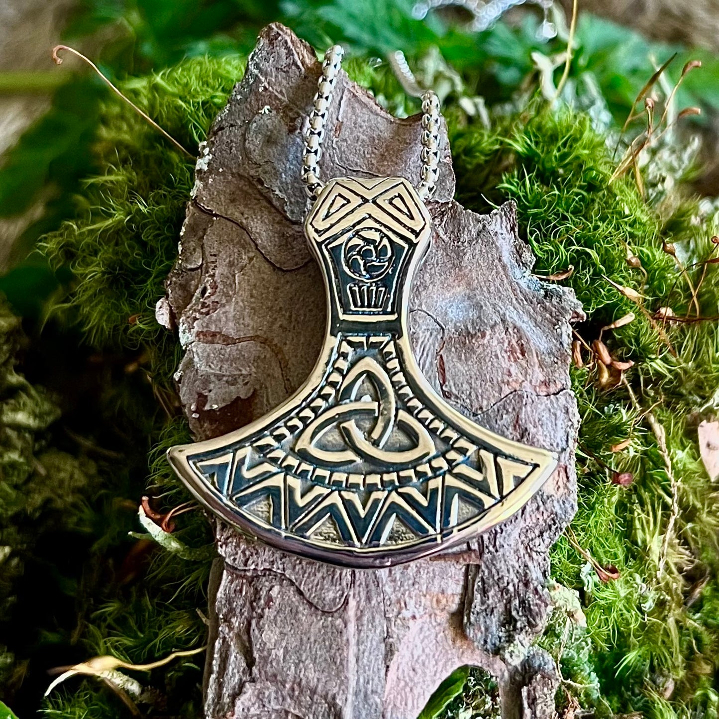 Stainless steel battle axe and Triquetra necklace