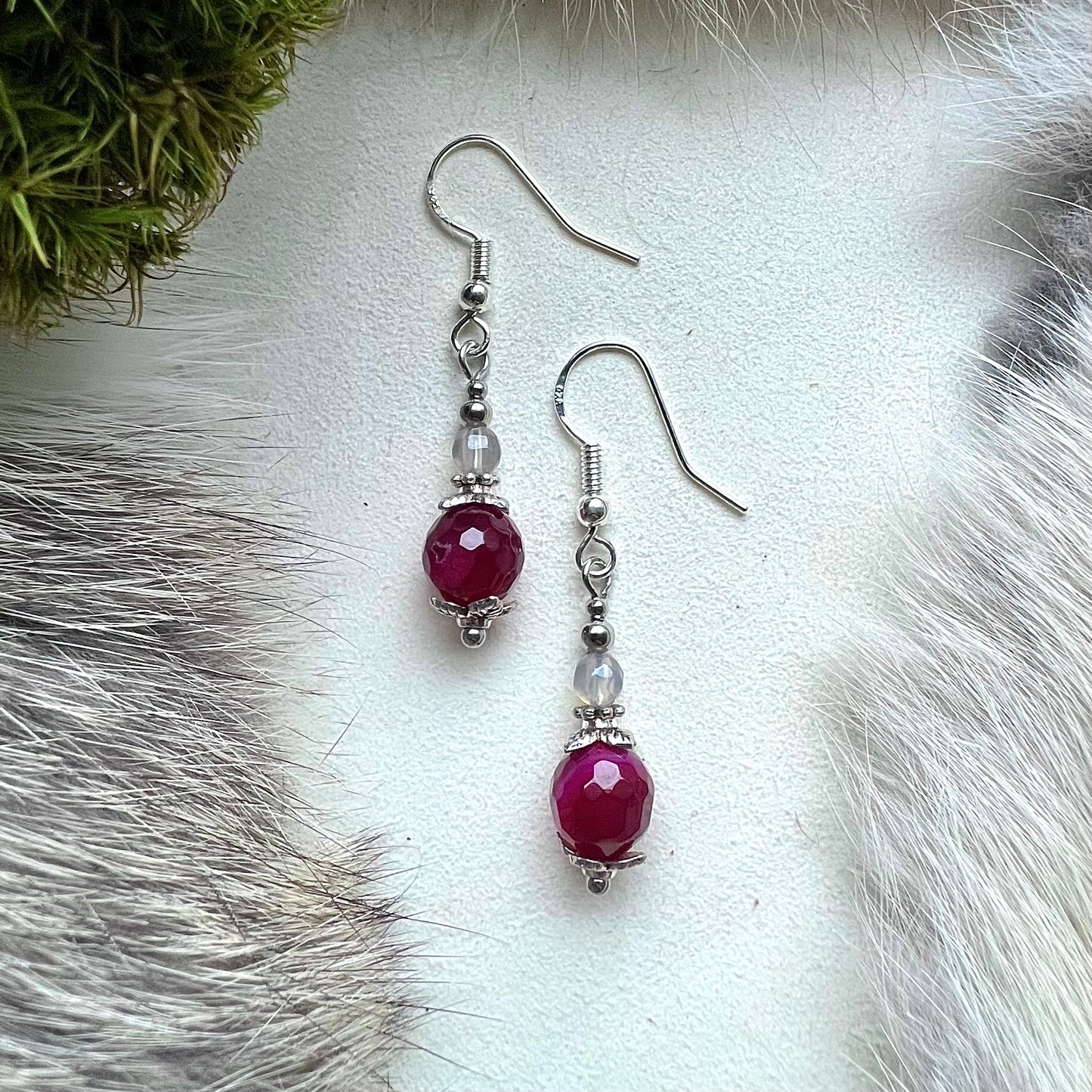 Earrings with red jade and silver