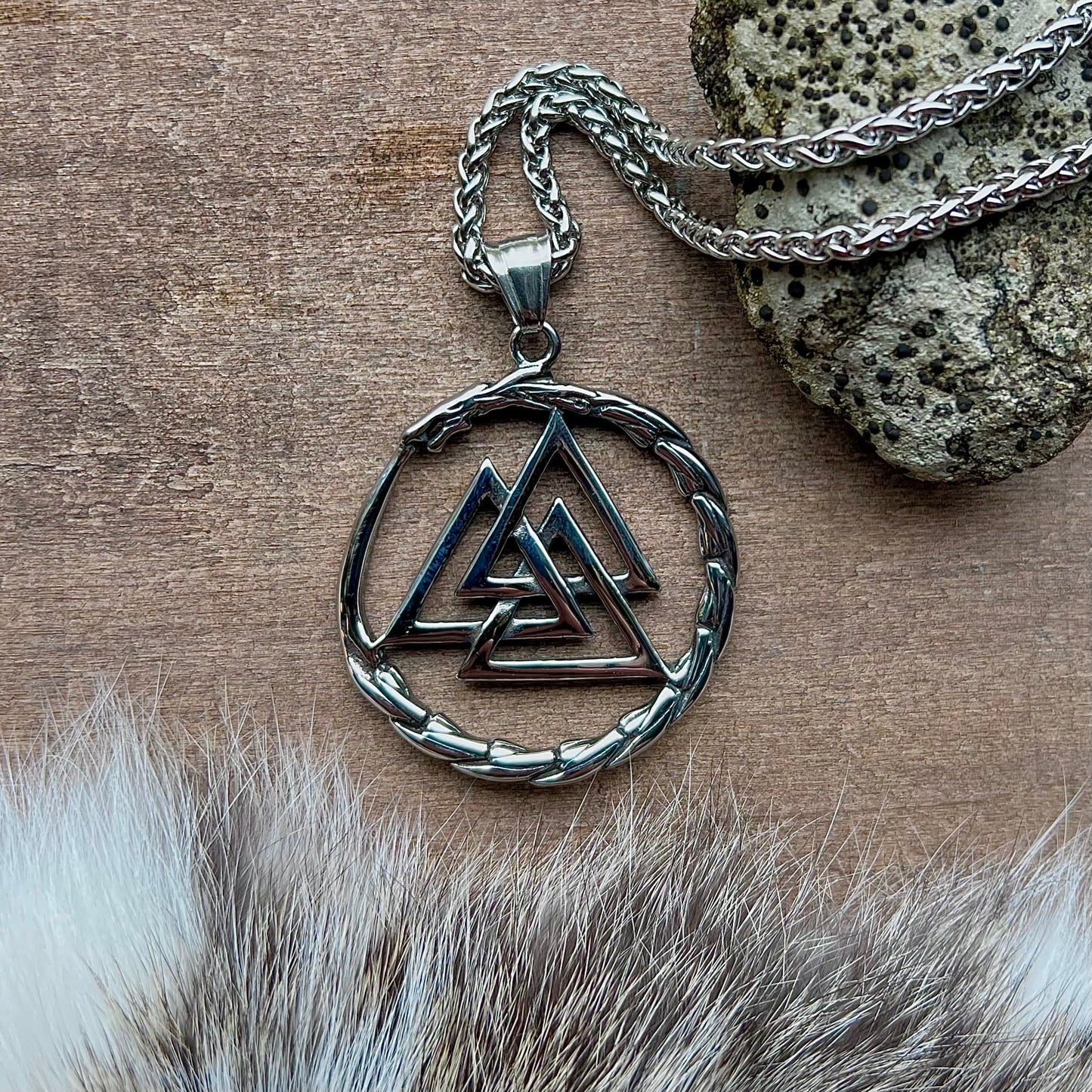 Necklace with Valknut and the Midgard Serpent as ouroboros