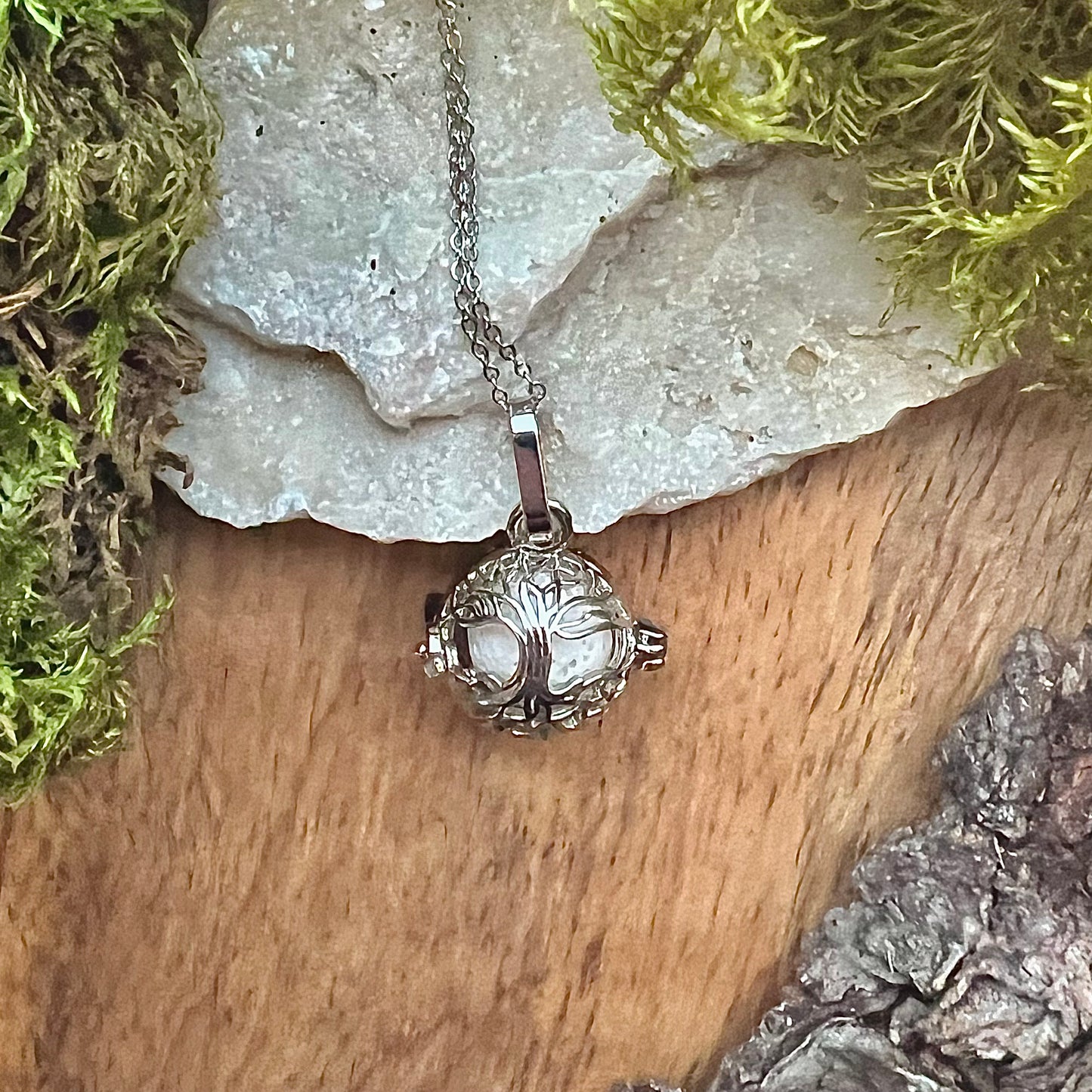 Necklace with openable pendant. Yggdrasil and lava stone for perfume or fragrance oil
