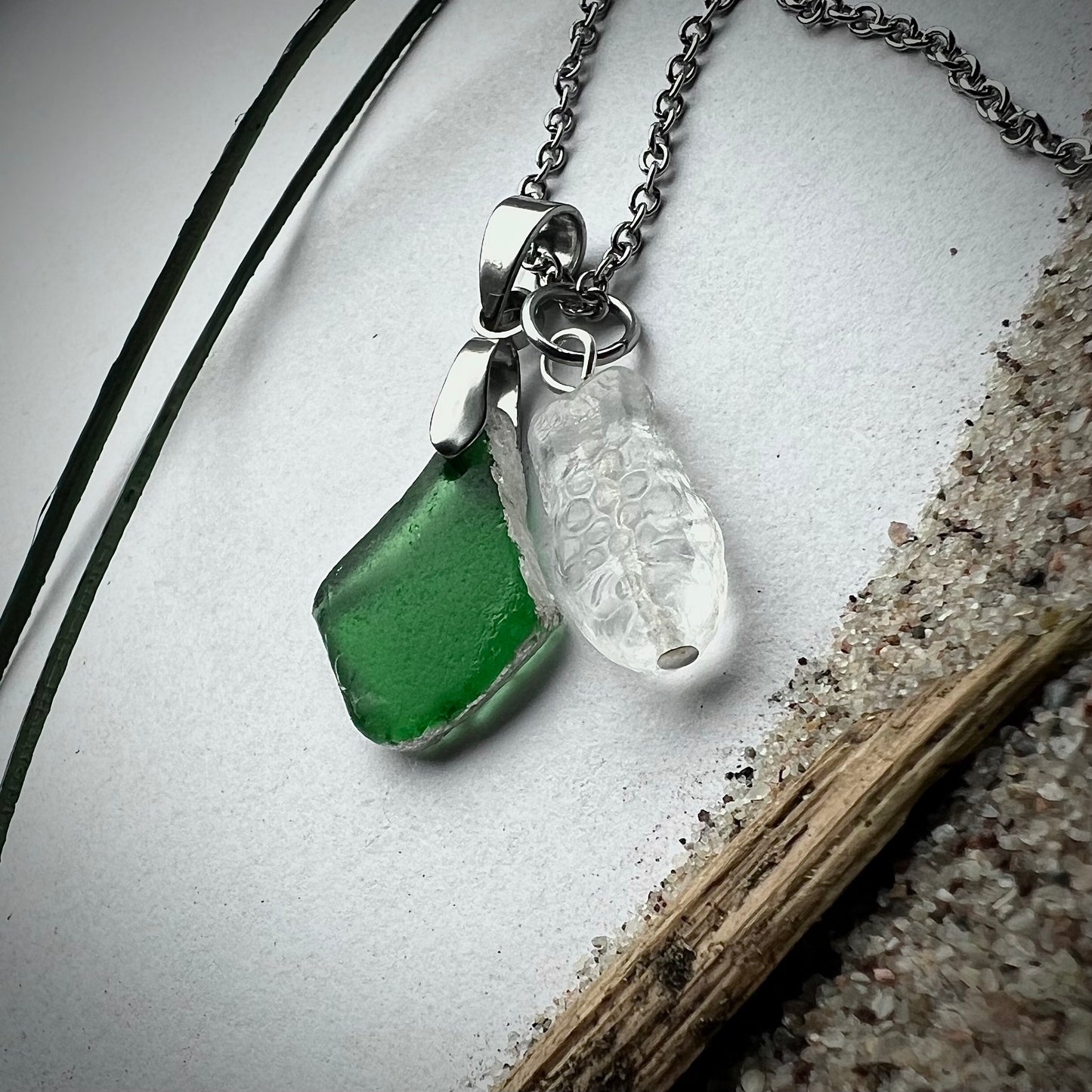 Necklace made of Swedish beach glass and genuine silver