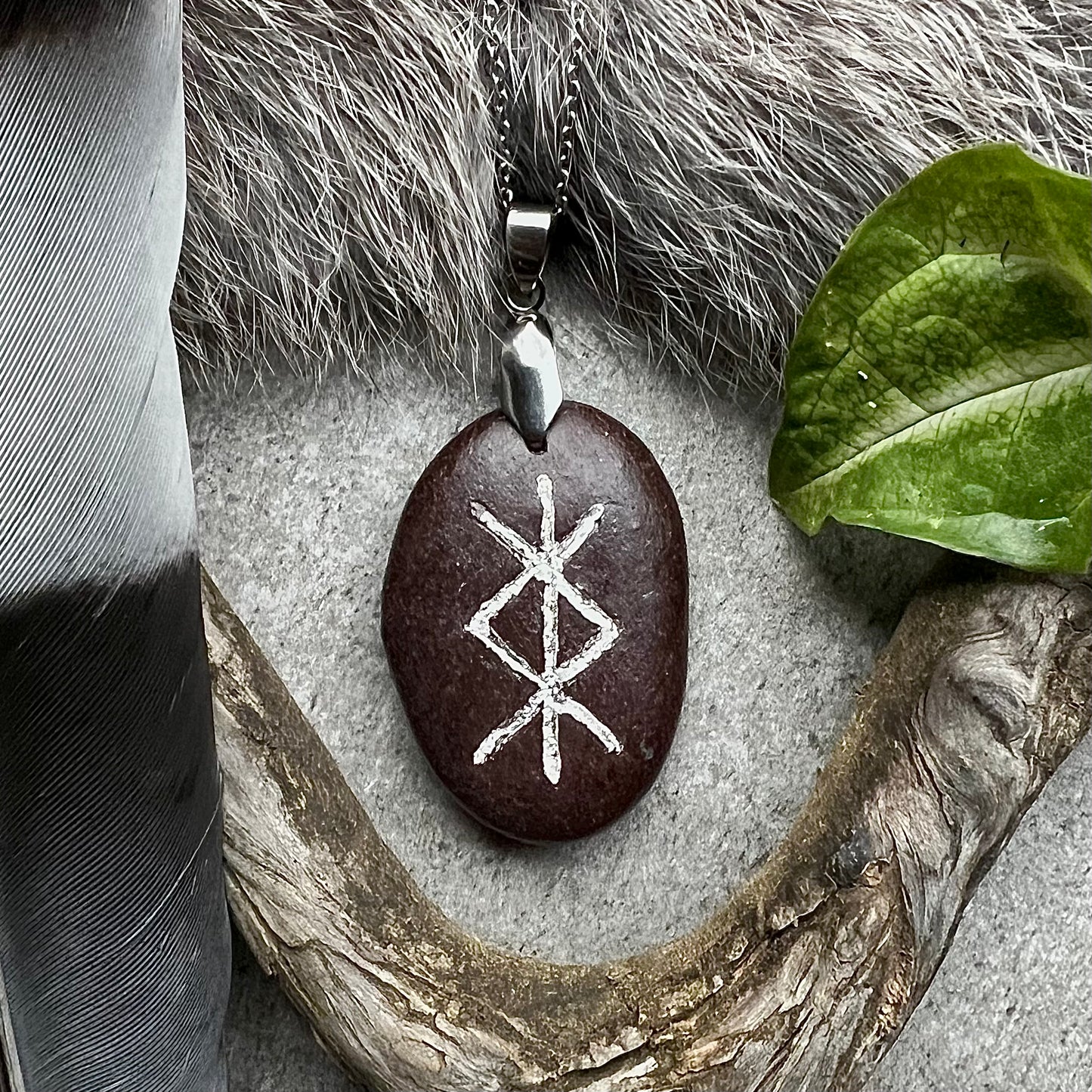 Necklace with hand-carved bind rune for protection in genuine silver