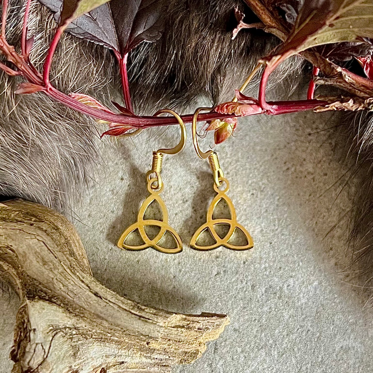 Gold-tone stainless steel earrings with Triquetra