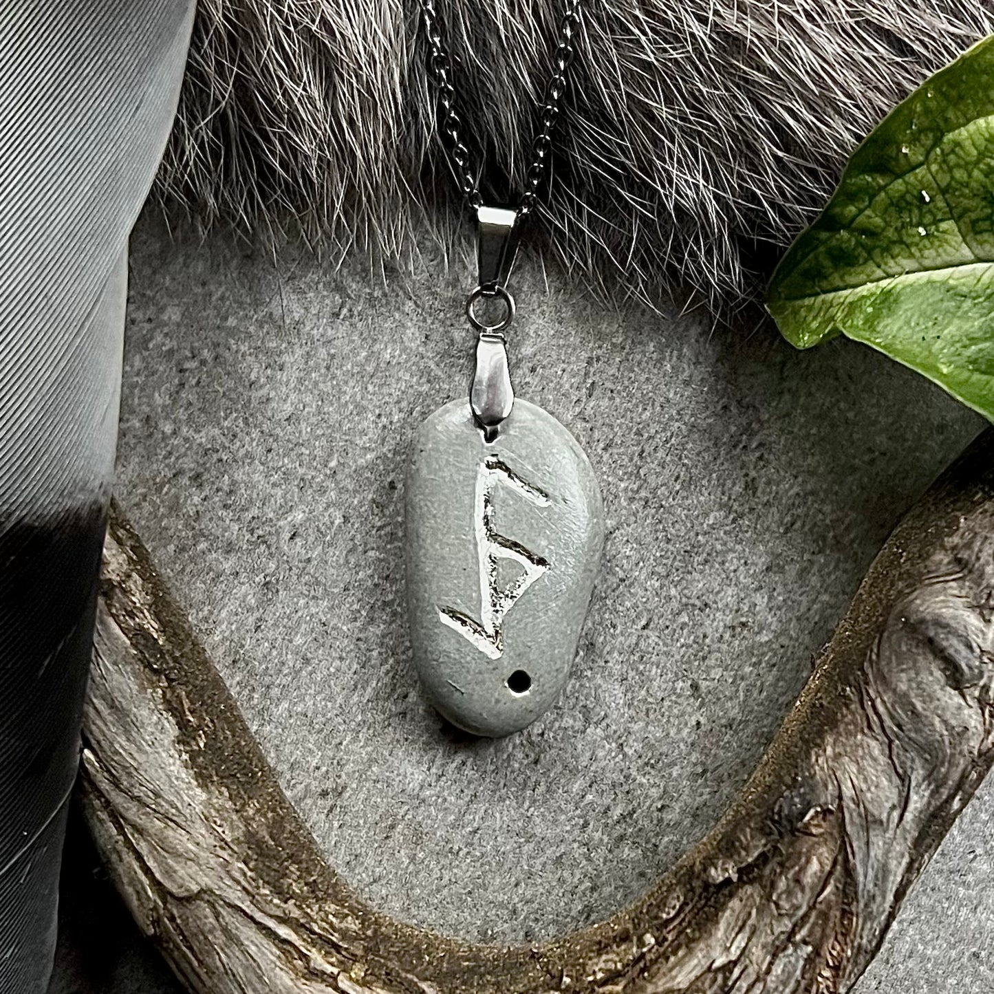 Necklace with hand-carved bind rune in genuine silver for protection against evil magic