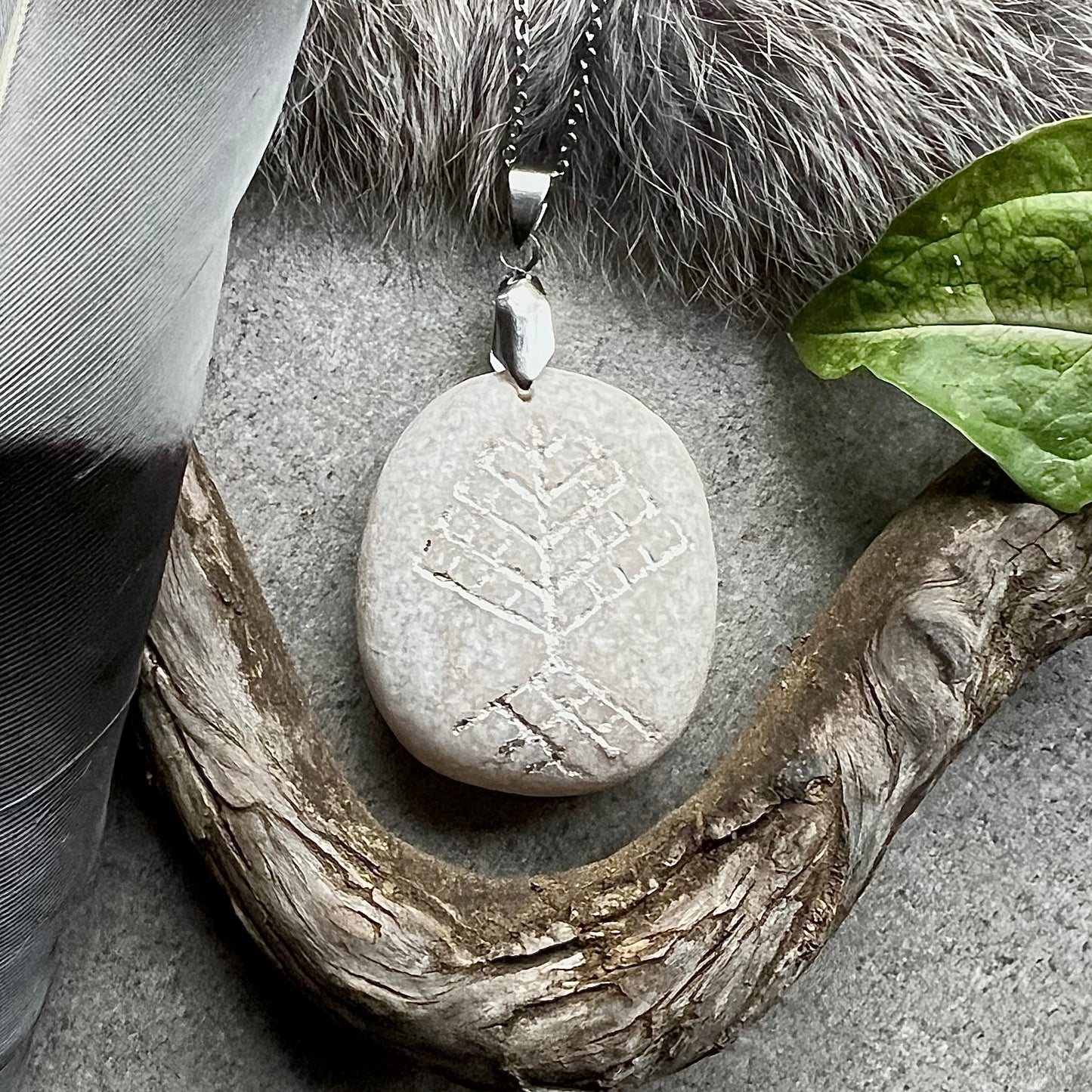 Necklace with hand-carved symbol of Yggdrasil in genuine silver