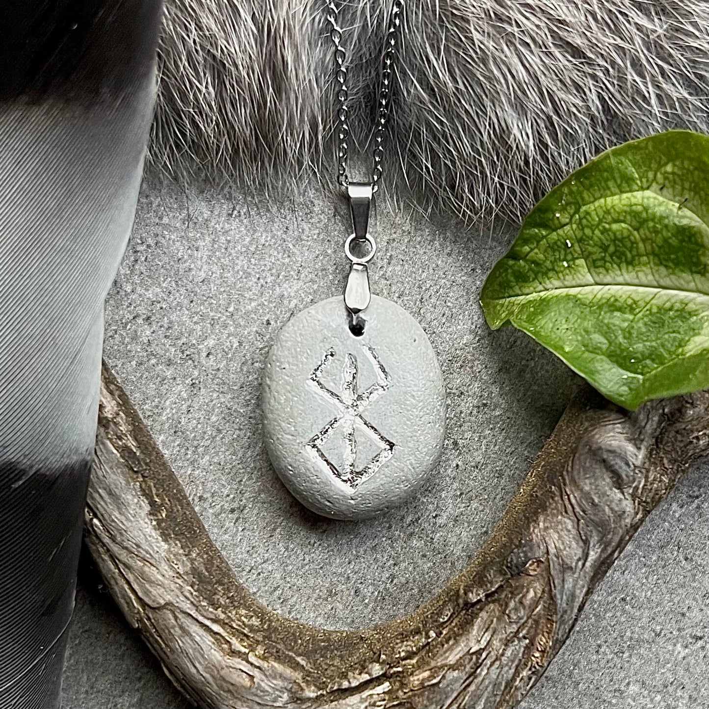 Necklace with hand-carved rune 'Bärsärk' in genuine silver