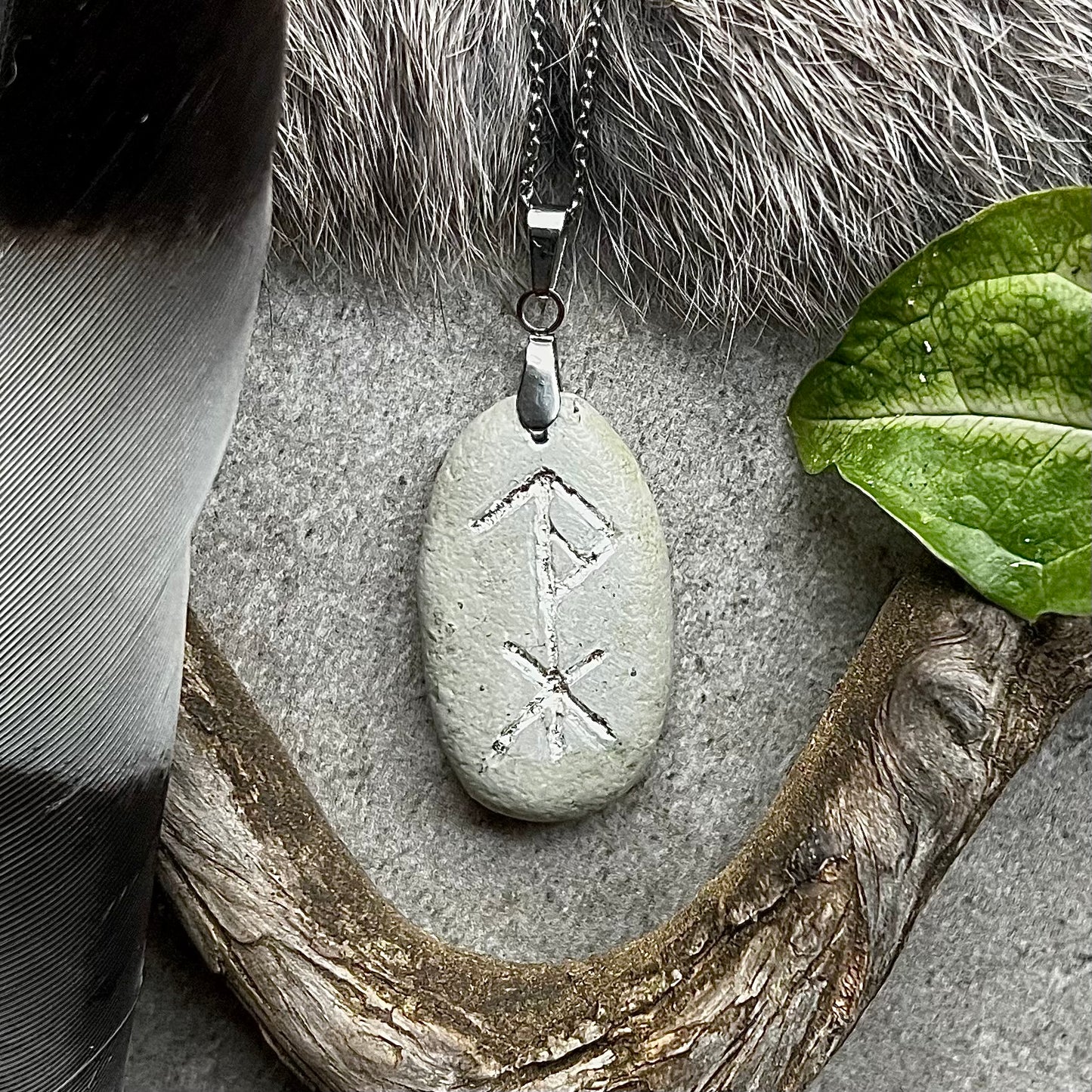 Necklace with hand-carved bind rune for Tyr, Thor and Odin's protection in genuine silver