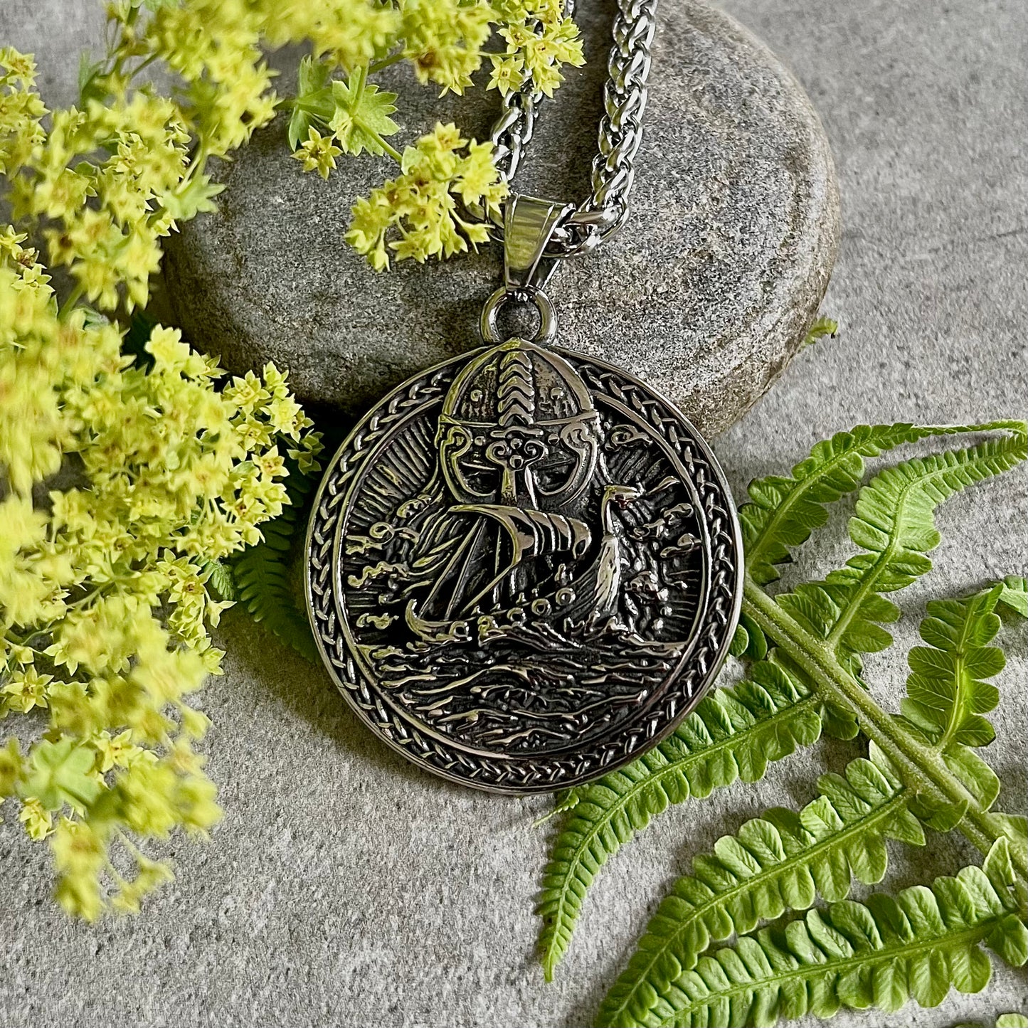 Necklace with Viking and ship in stainless steel