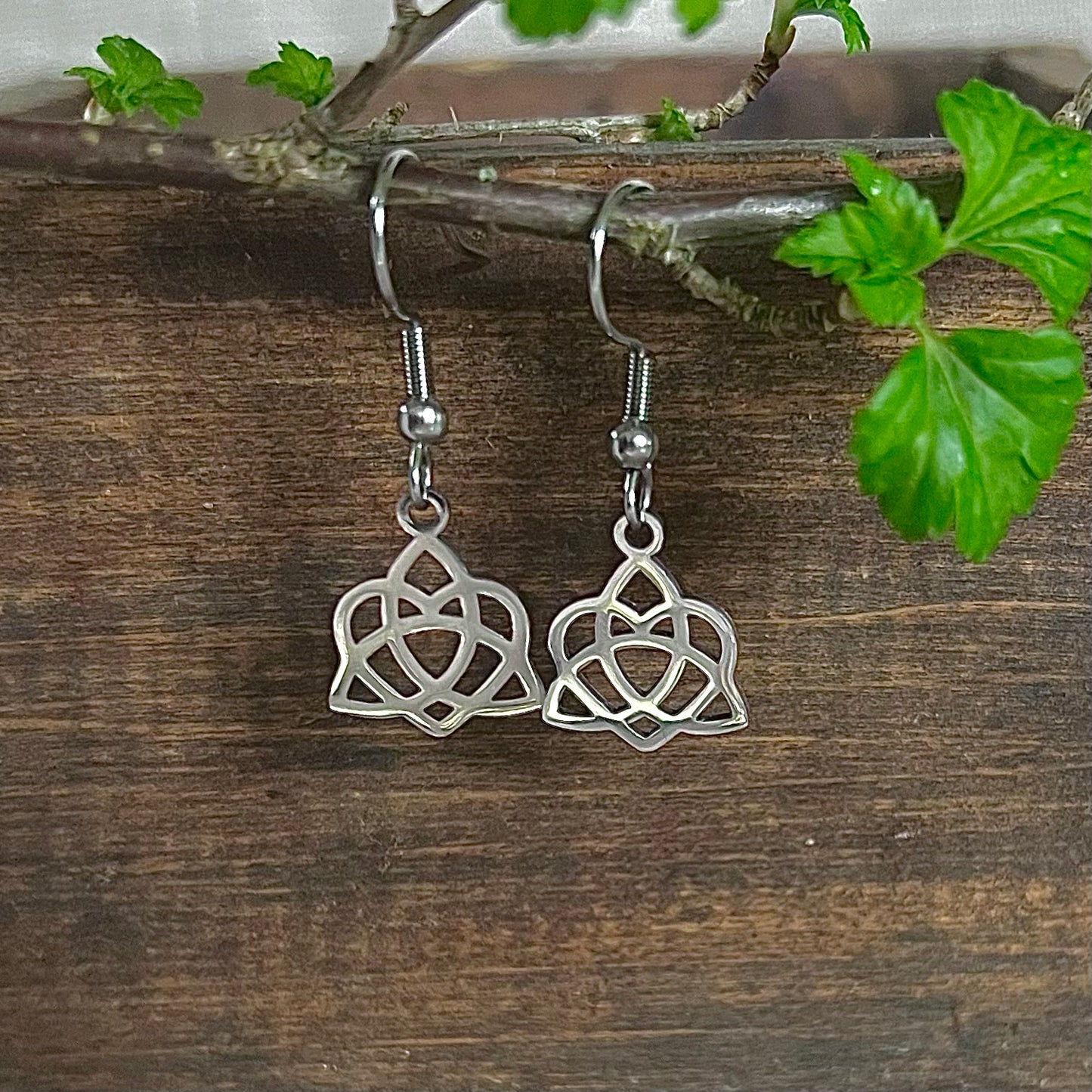 Stainless steel heart triquetra earrings