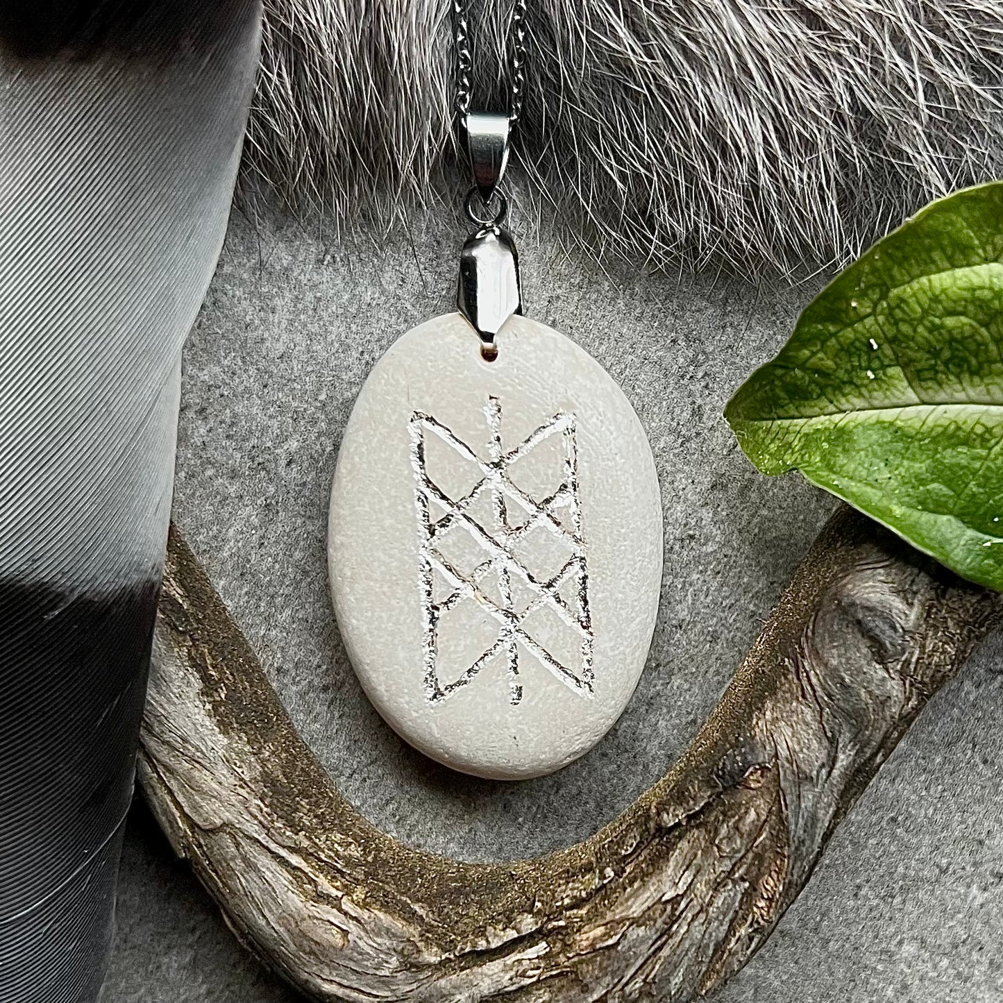 Necklace with hand-carved 'Web of Wyrd' in sterling silver