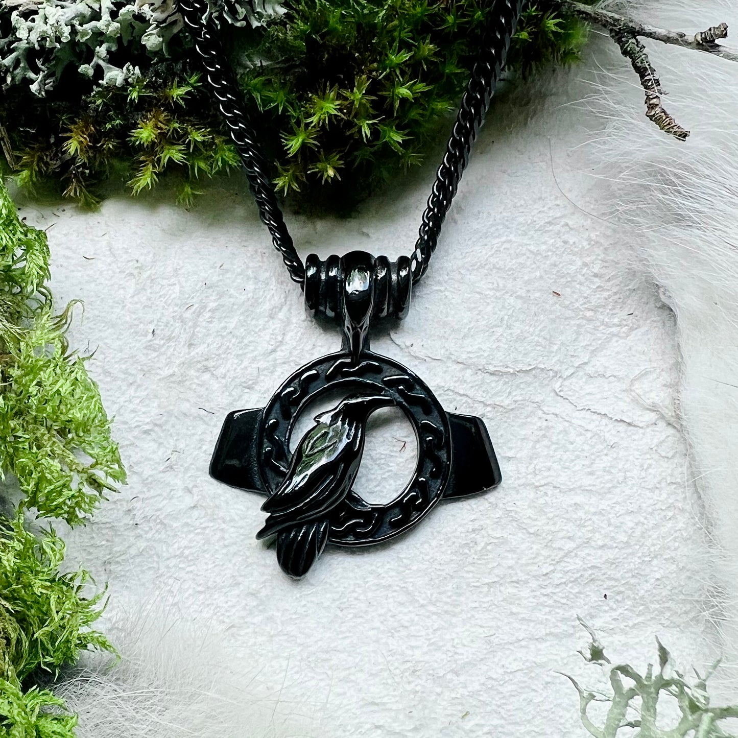 Necklace - raven and Caim in black steel