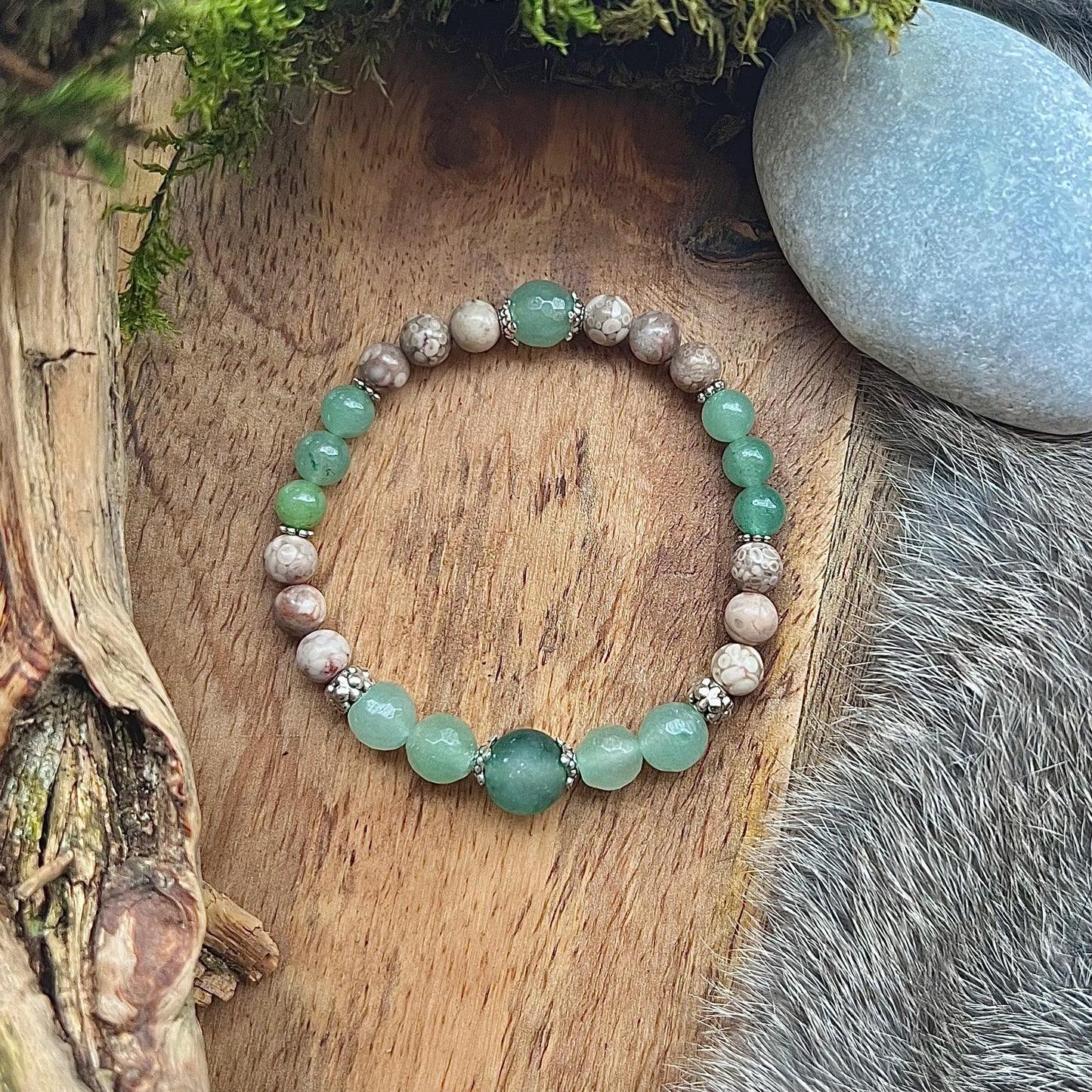 Bracelet with maifanite, aventurine and cloud jade
