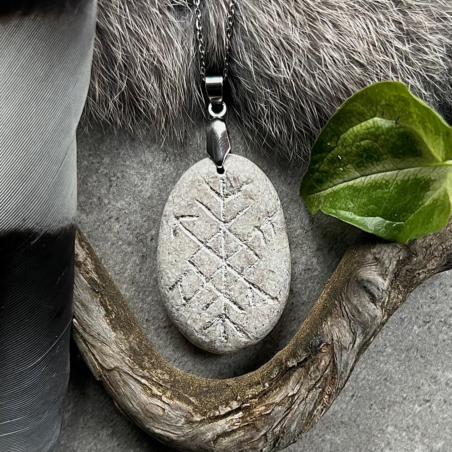 Necklace with hand-carved bind rune for protection in genuine silver
