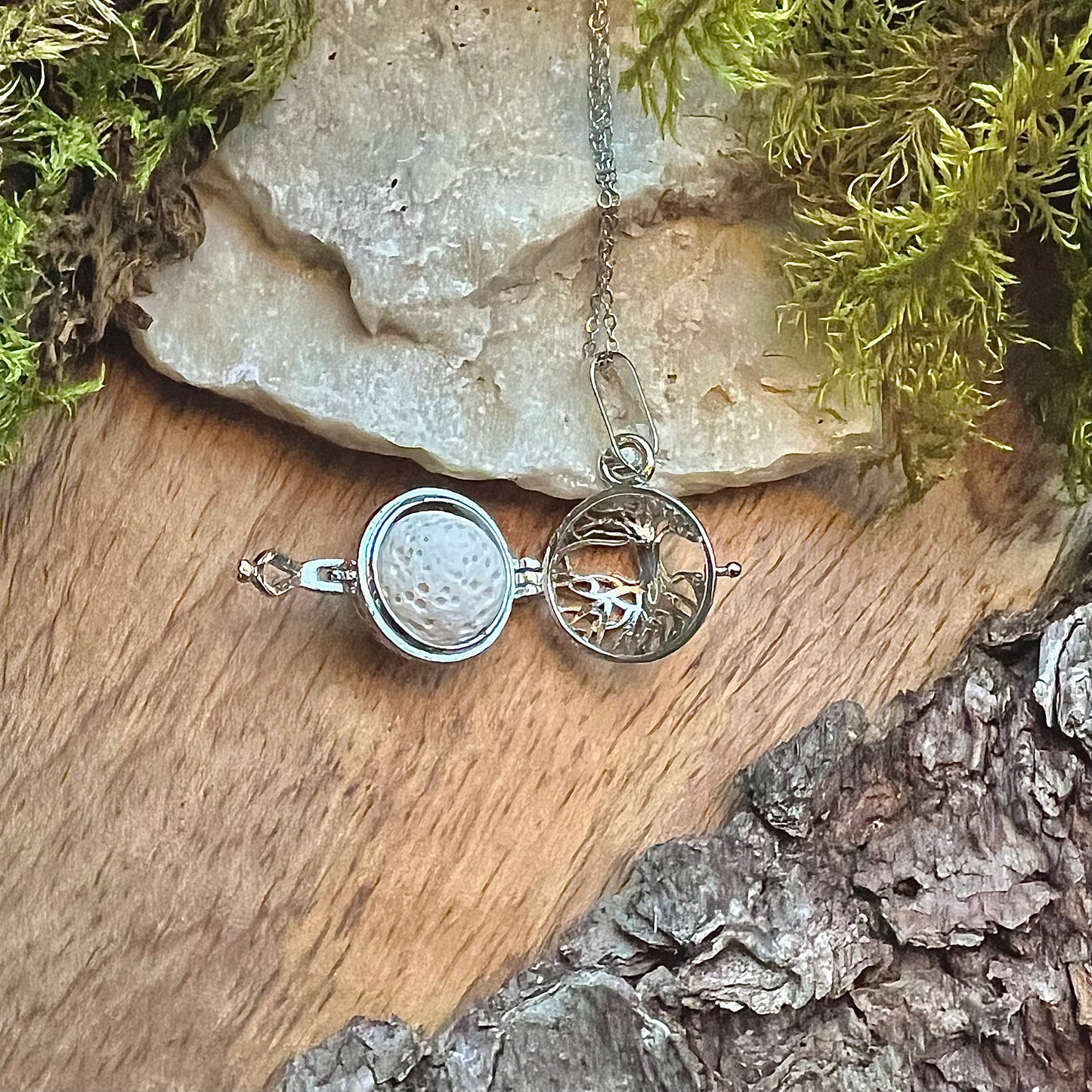Necklace with openable pendant. Yggdrasil and lava stone for perfume or fragrance oil