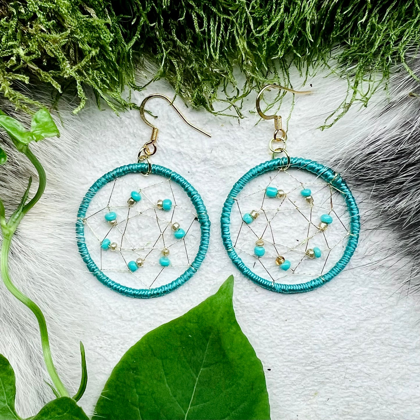 Earrings with dream catcher - Turquoise