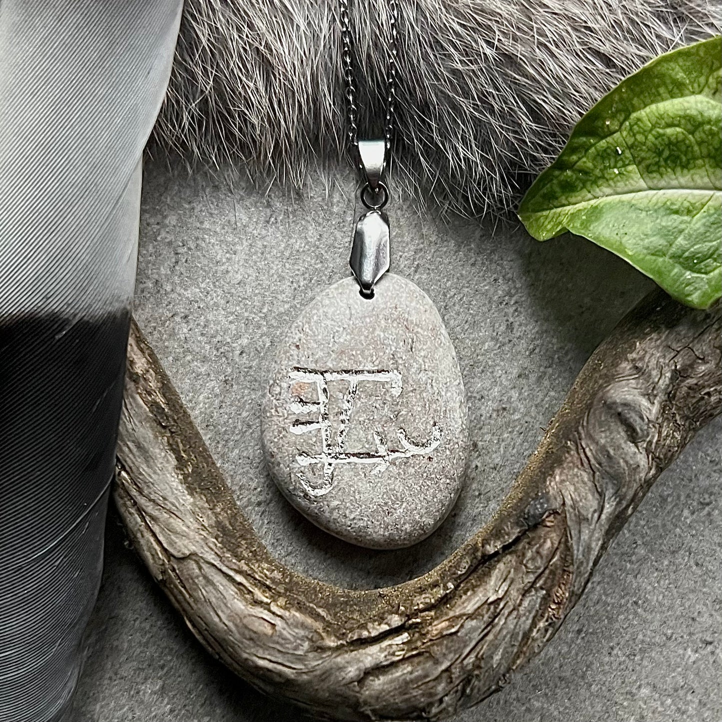 Necklace with hand-carved magic wand for camouflage and delusion in sterling silver