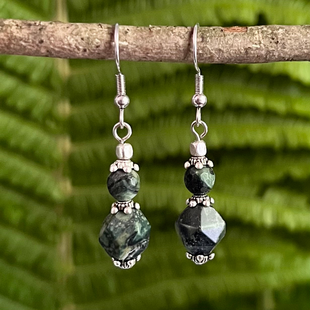 Earrings with faceted kambaba jasper
