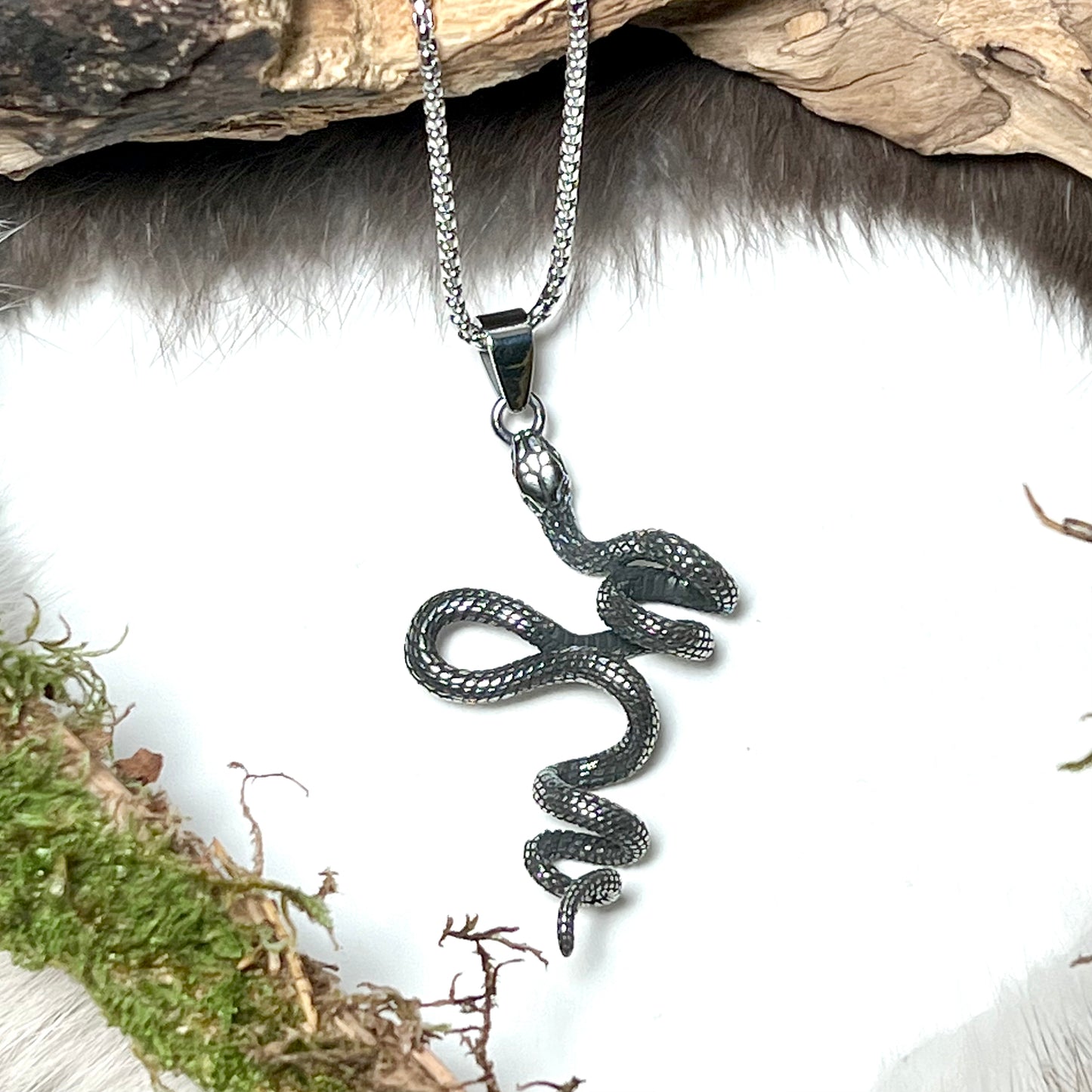 Stainless steel coiled snake necklace
