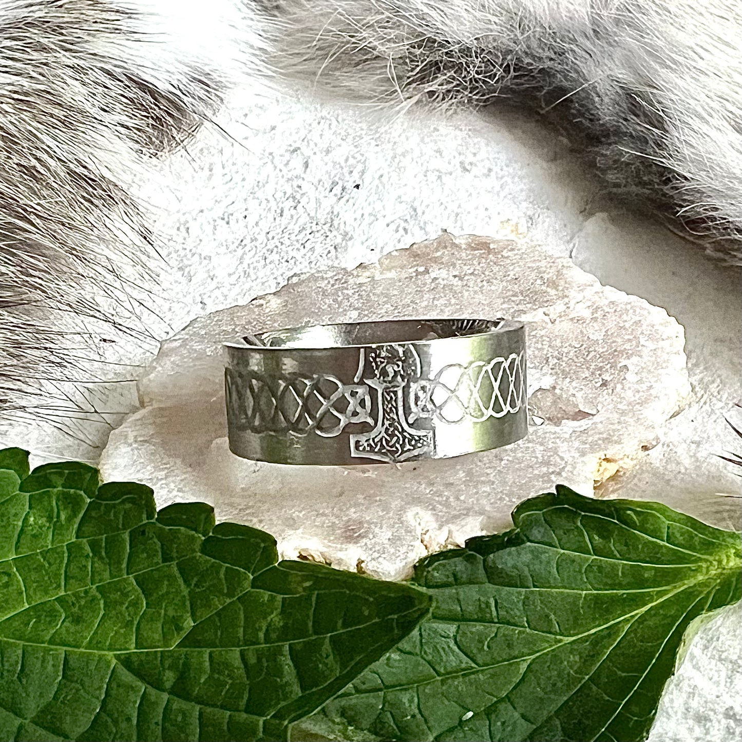 Ring - Etched Thor’s hammer and Celtic band