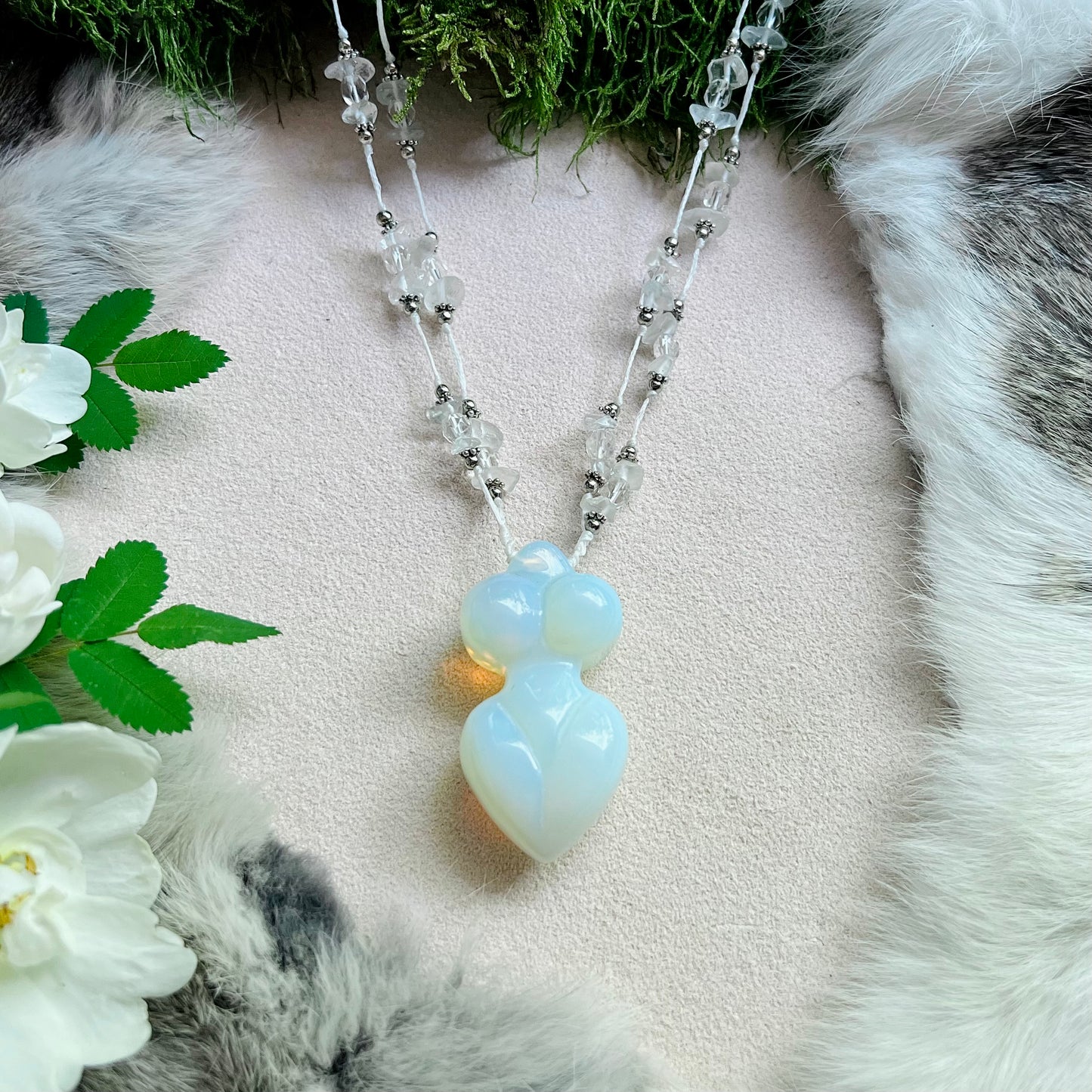 Necklace - Goddess/Mother Earth of opalite and rock crystal