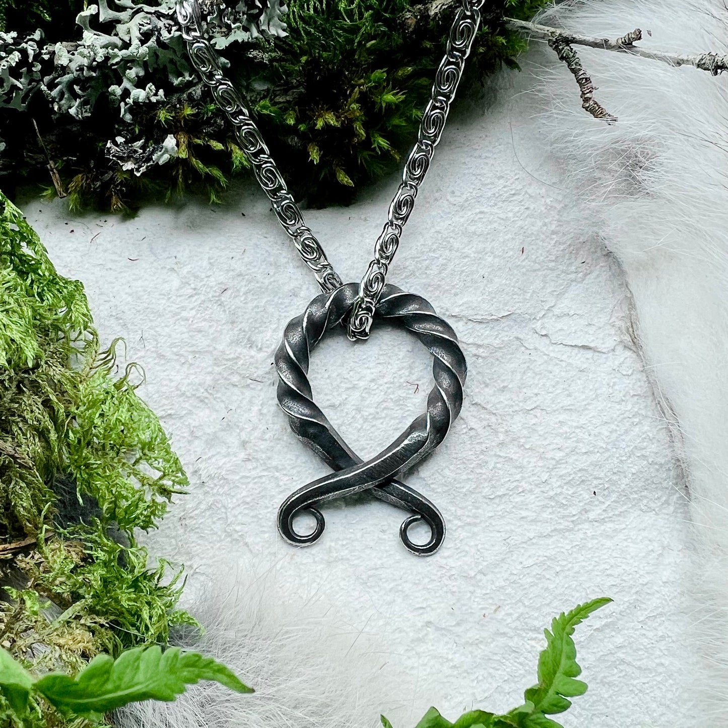 Necklace - Troll cross in black, twisted steel
