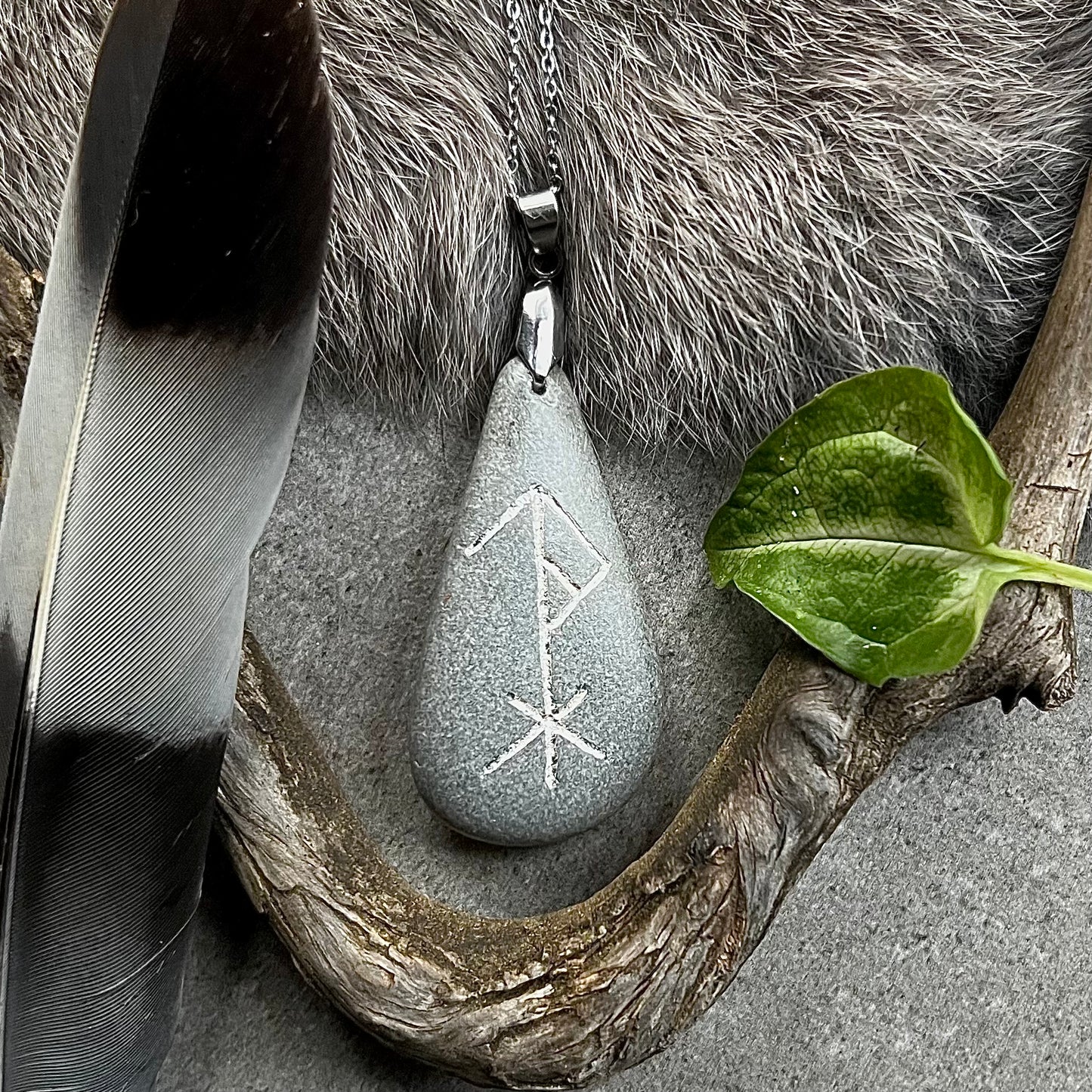 Necklace with hand-carved bind rune for Tyr, Thor and Odin's protection in genuine silver