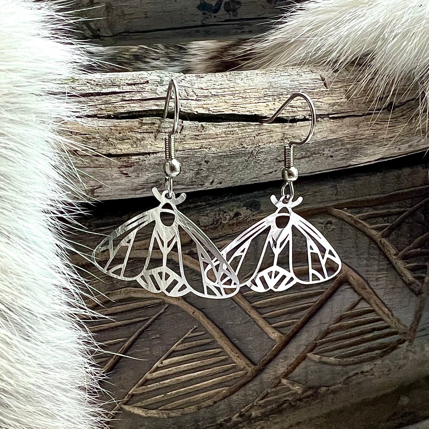 Earrings with moth in stainless steel