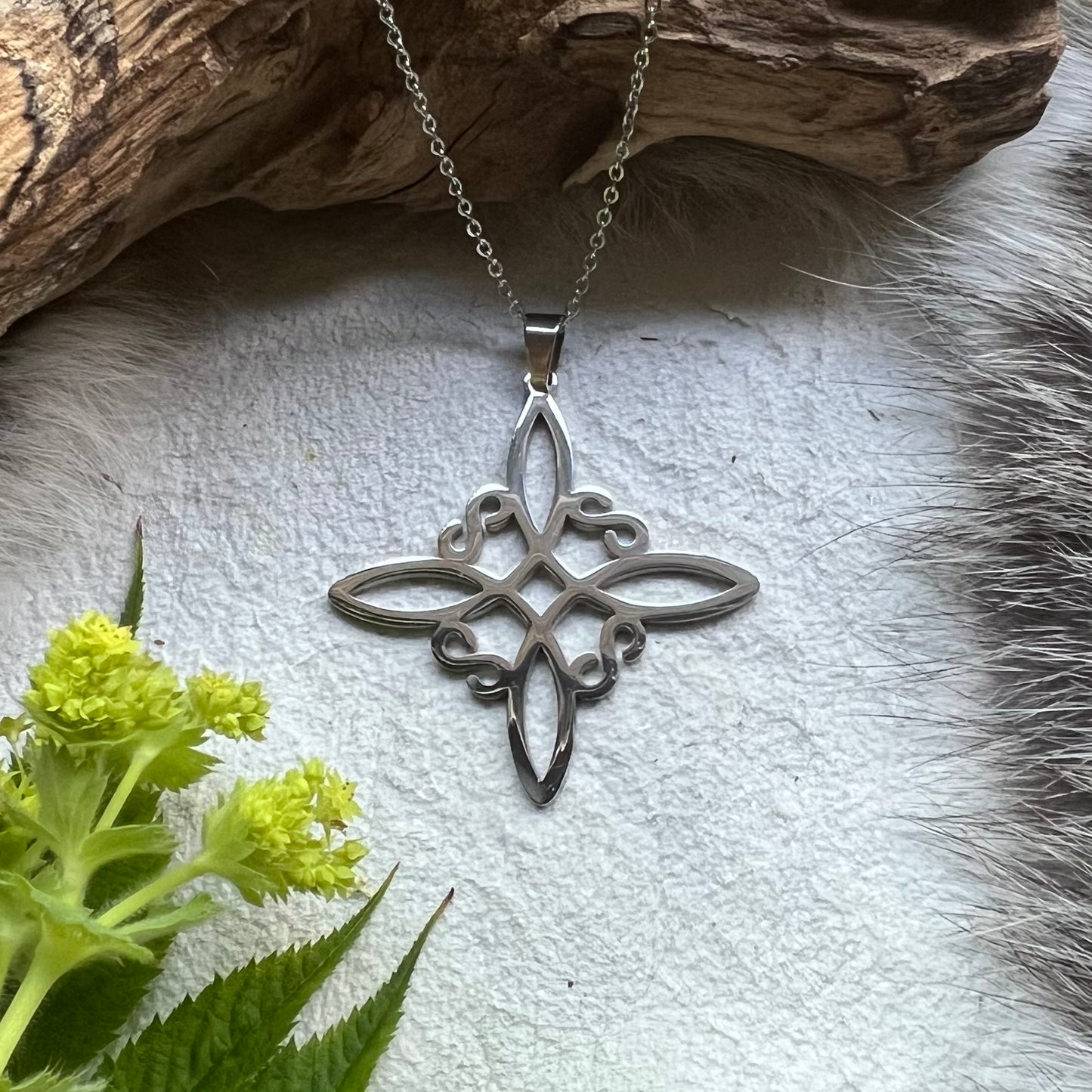 Necklace with Celtic lucky knot / witch knot in stainless steel