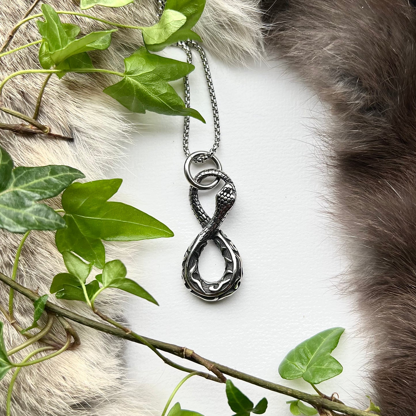 Necklace with snake "ouroboros" in stainless steel