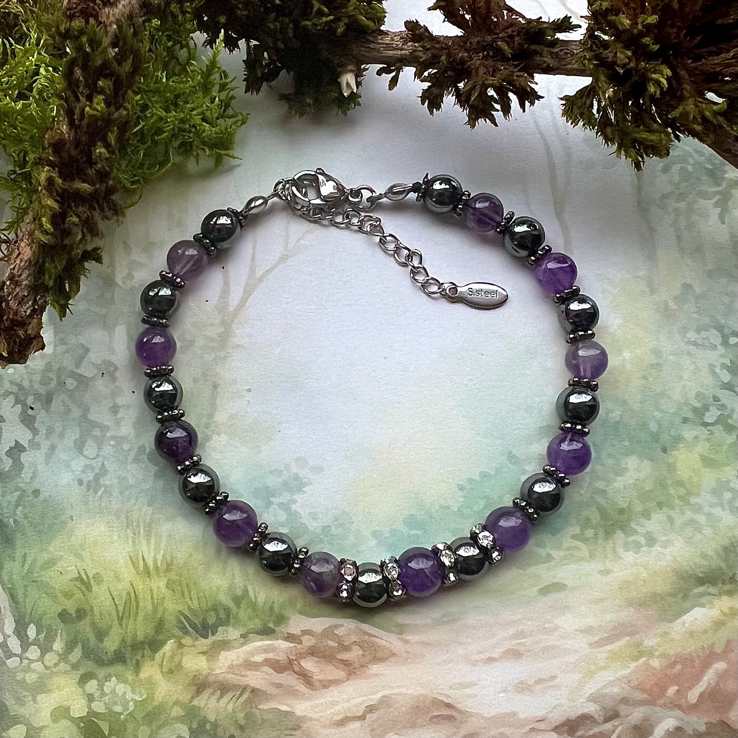 Bracelet "Twilight" with amethyst and hematite