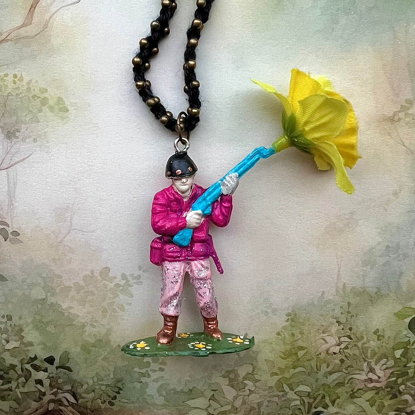 Peace soldier with yellow flower