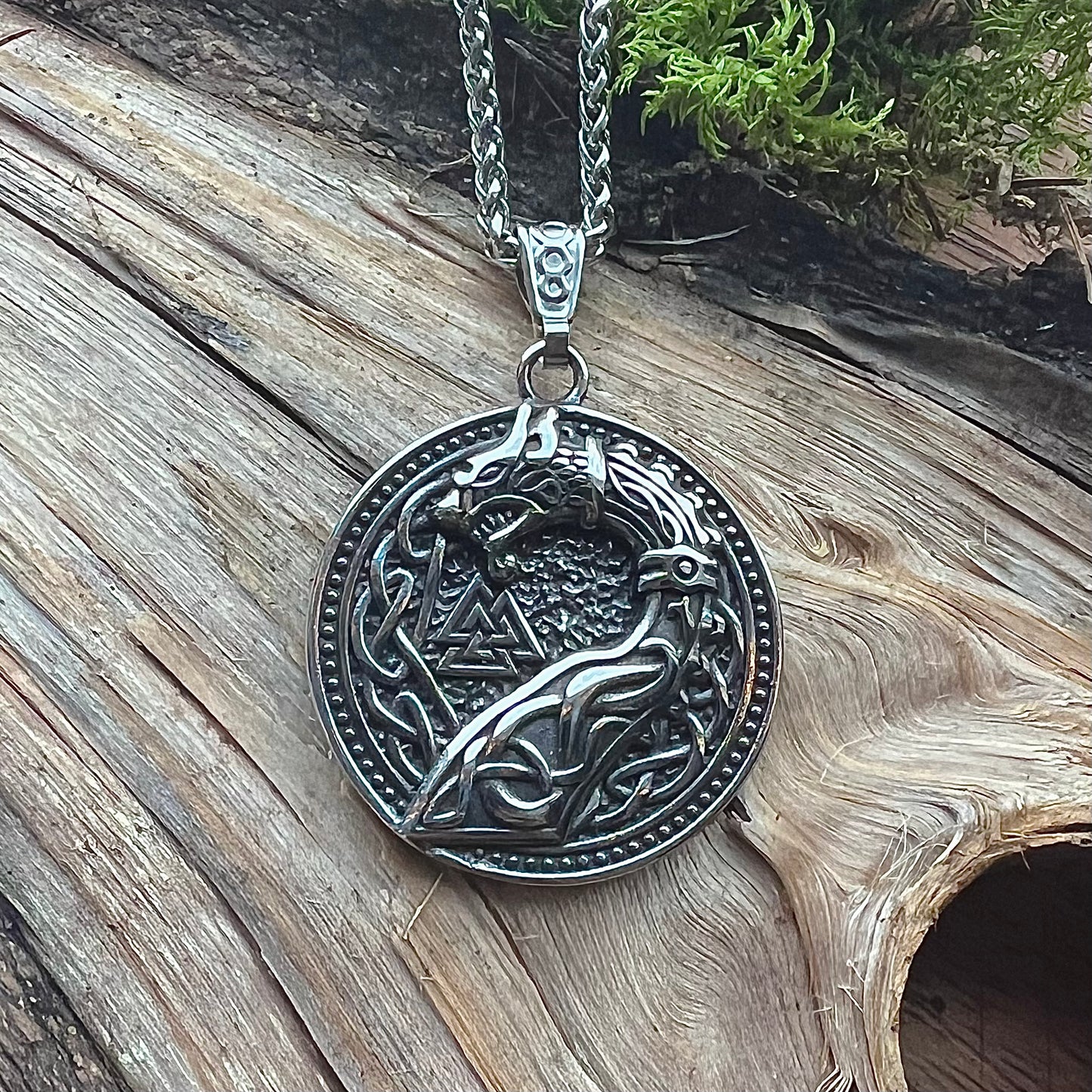 Necklace with Viking ship and Valknute