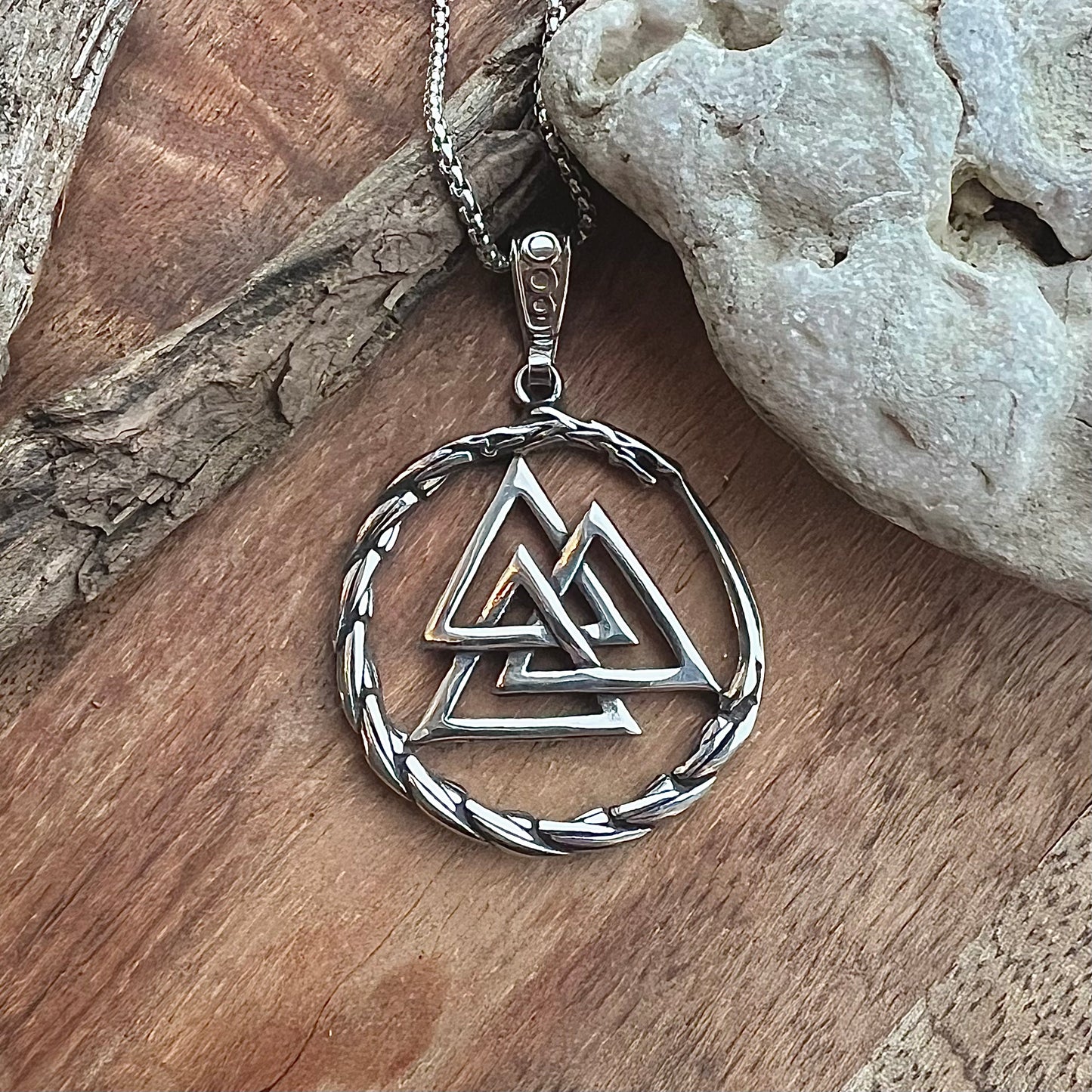Necklace with Valknut and the Midgard Serpent as ouroboros