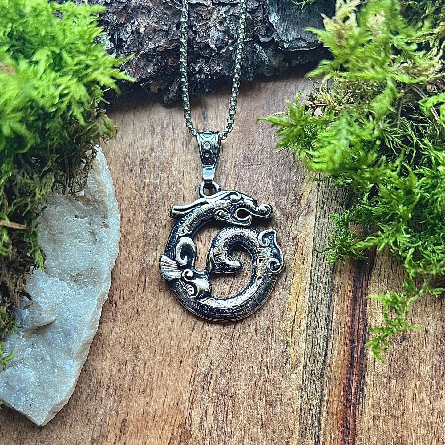 Necklace with the Midgard Serpent in stainless steel