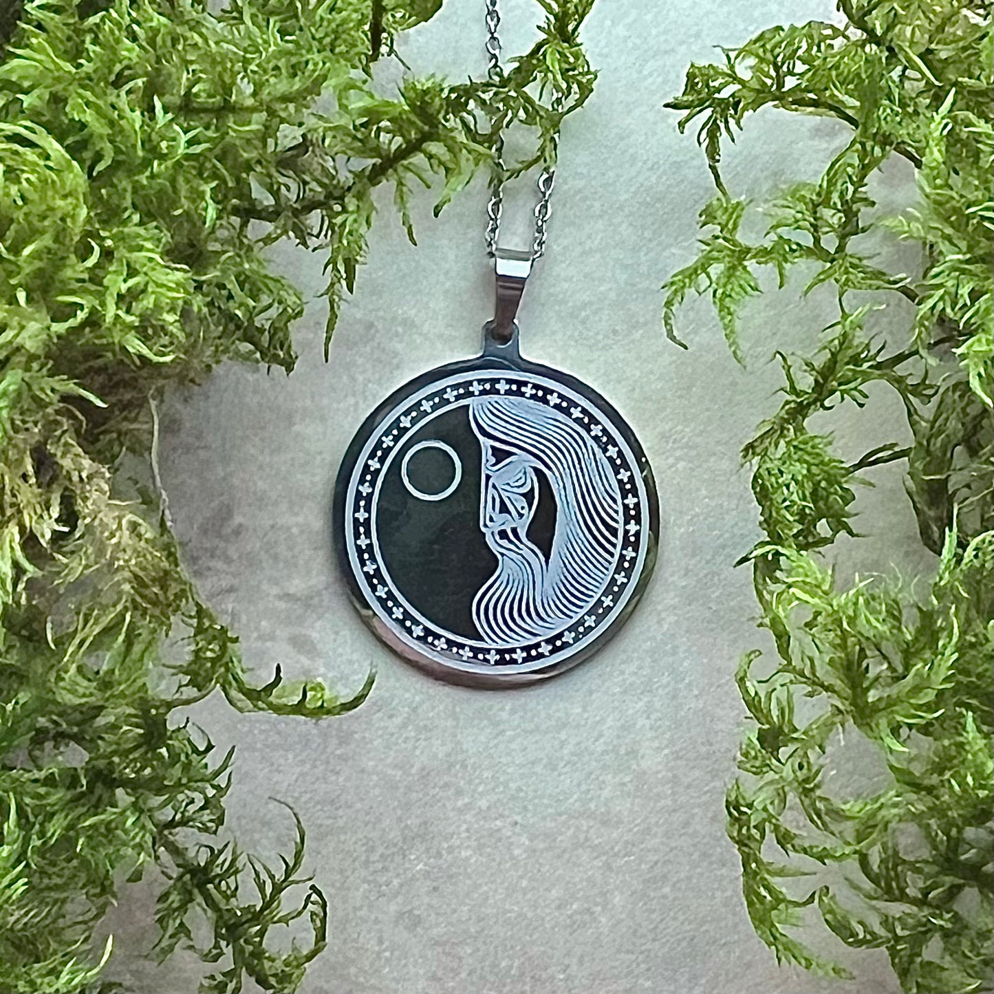Necklace with Odin, etched in stainless steel
