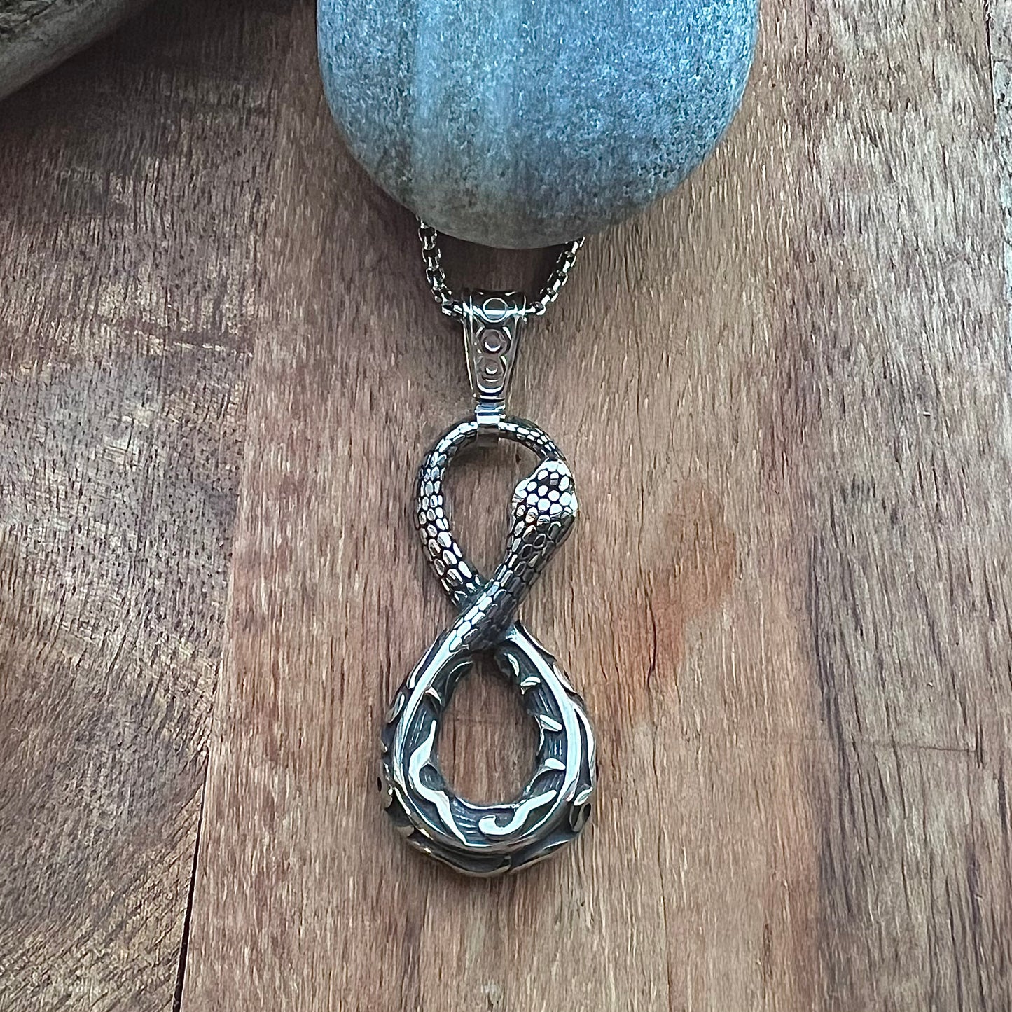 Necklace with snake "ouroboros" in stainless steel