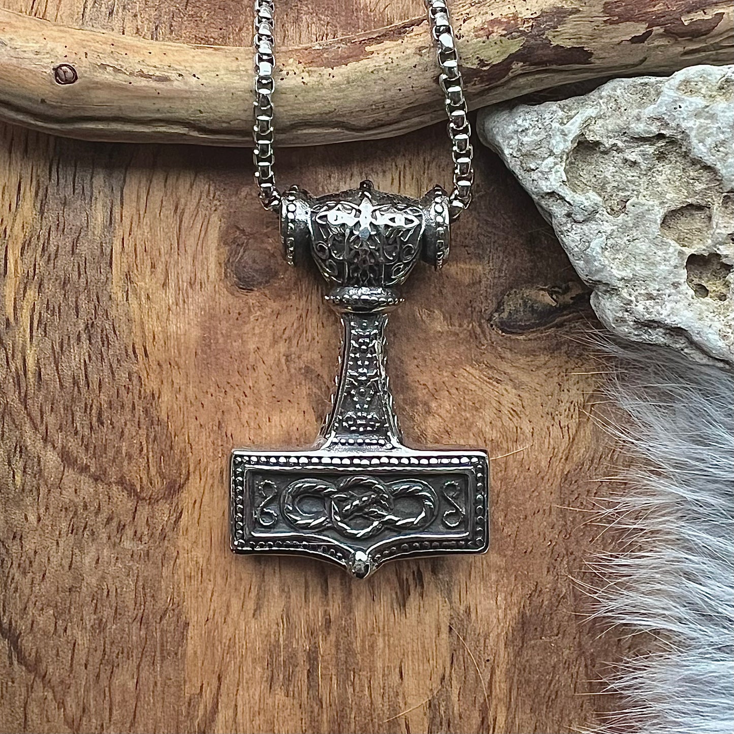 Surgical steel large hammer necklace