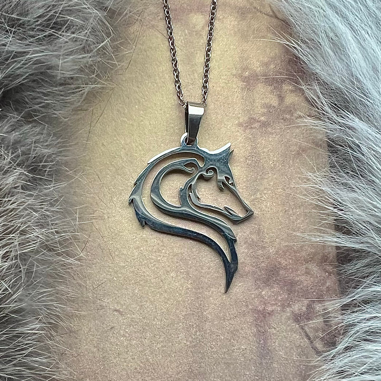 Stainless steel necklace with wolf head