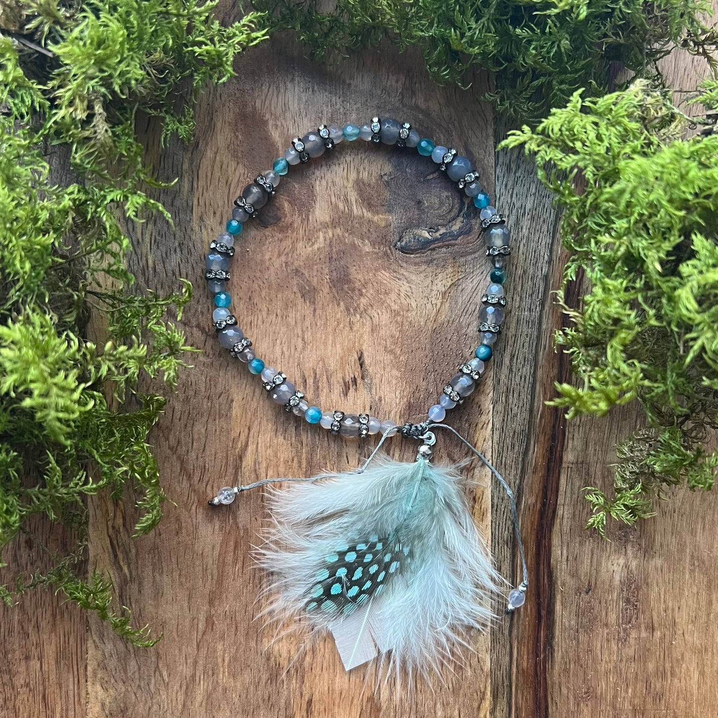 Anklet with faceted gray and blue agate