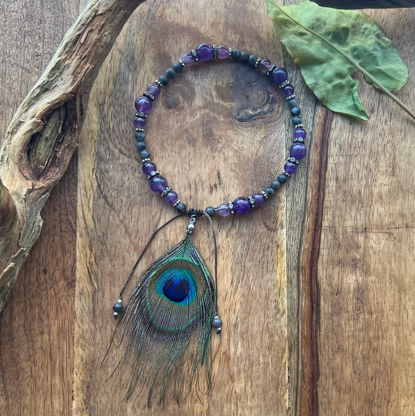 Anklet with amethyst and frosted labradorite