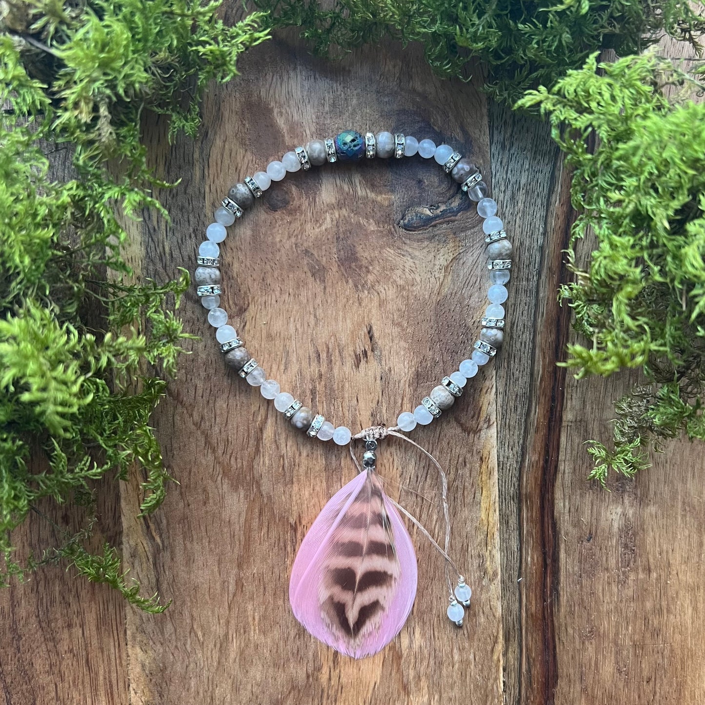 Anklet with rock crystal, maifanite and druzy agate