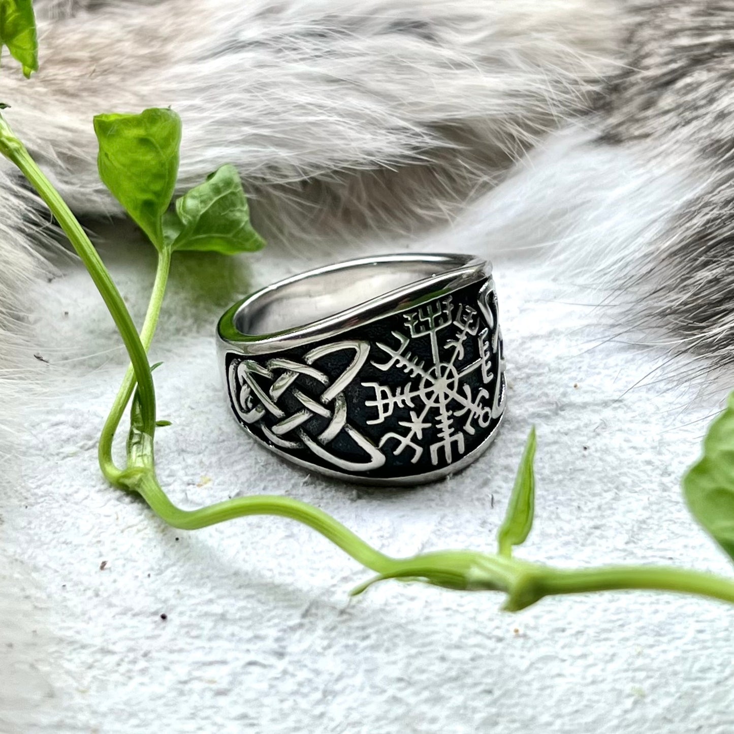 Ring med Vegvisir i rostfritt stål